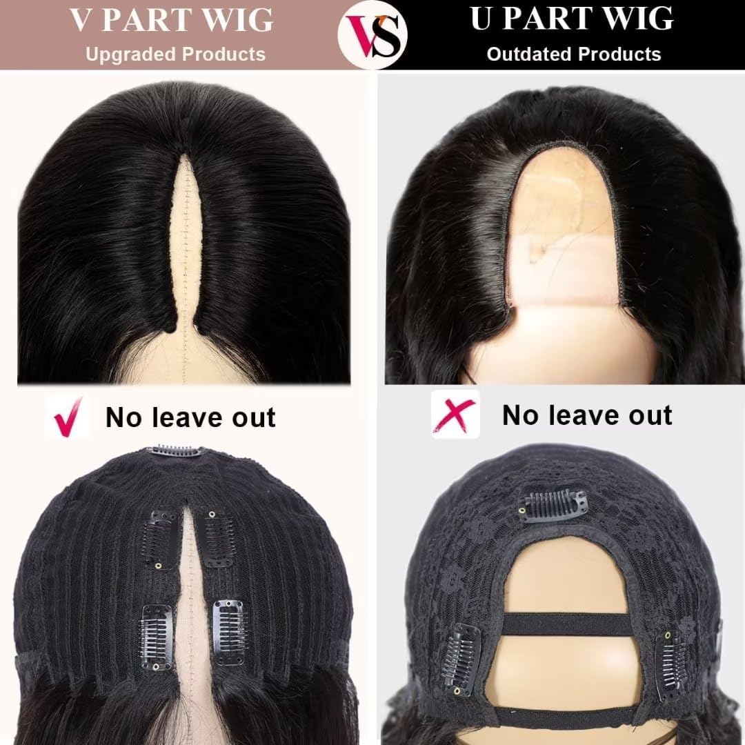 Zealady 24 Inch Deep Wave V Part Human Hair Wig for Women - 12A Virgin Hair, Glueless No Sew Clip-In Half Wig - Perfect for Daily Wear, Parties & Special Occasions
