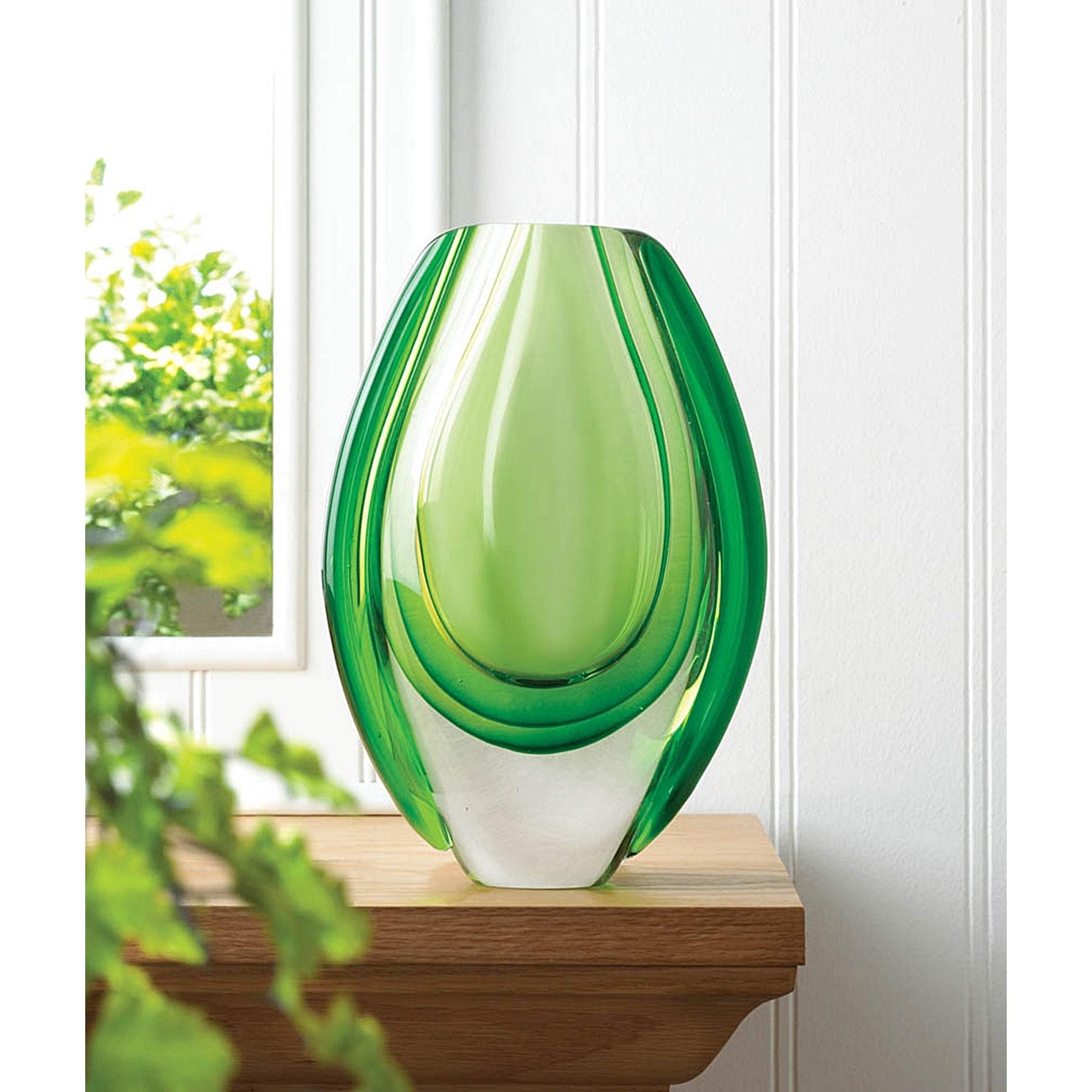 Modern Art Glass Vase - Clear Green Contemporary Home Decor for Living Room, Dining Table, Wedding Centerpiece & Office Desk Decoration