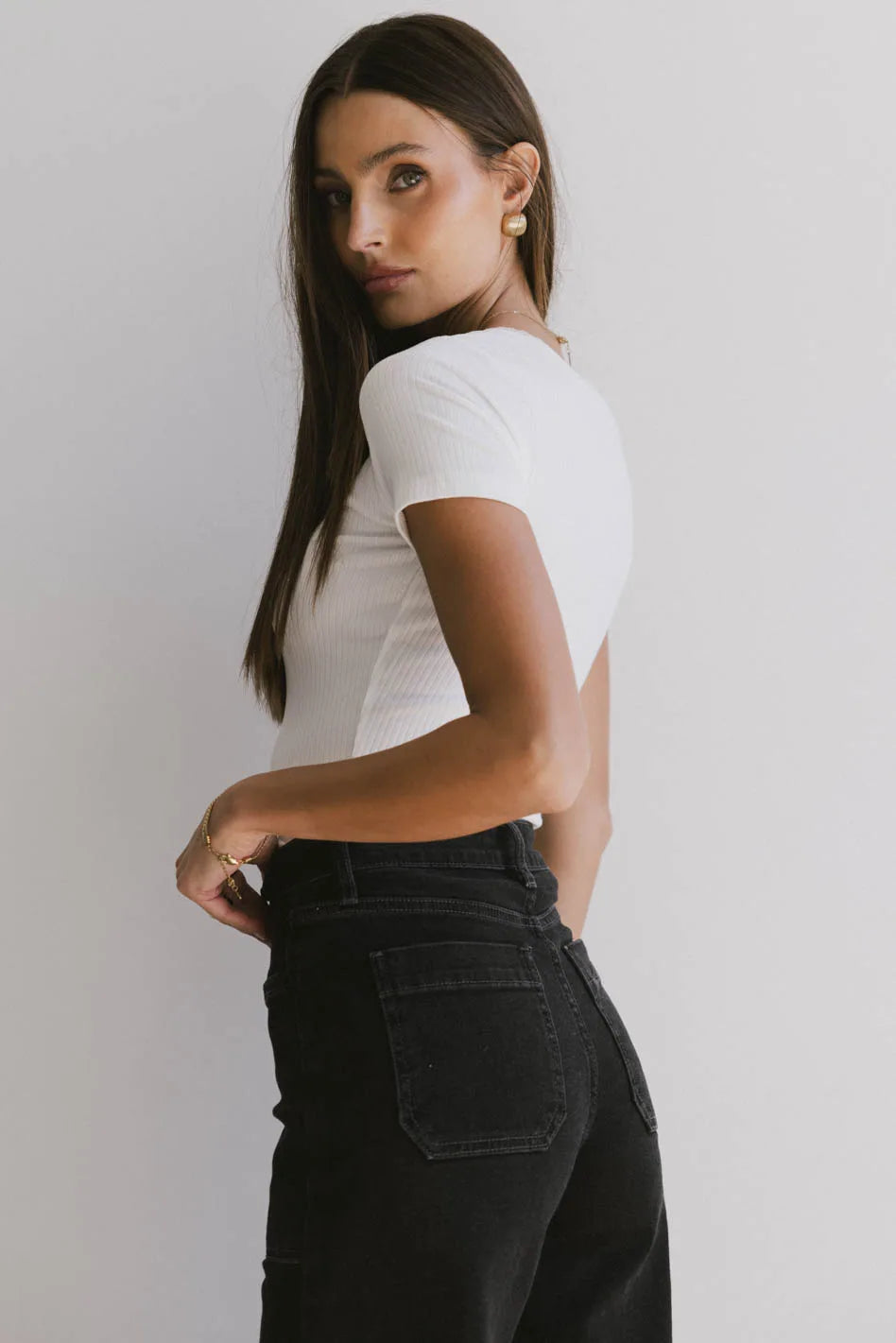 Ipsy Ribbed Tee in Ivory - Soft Cotton Women's T-Shirt for Casual Wear & Layering | Final Sale