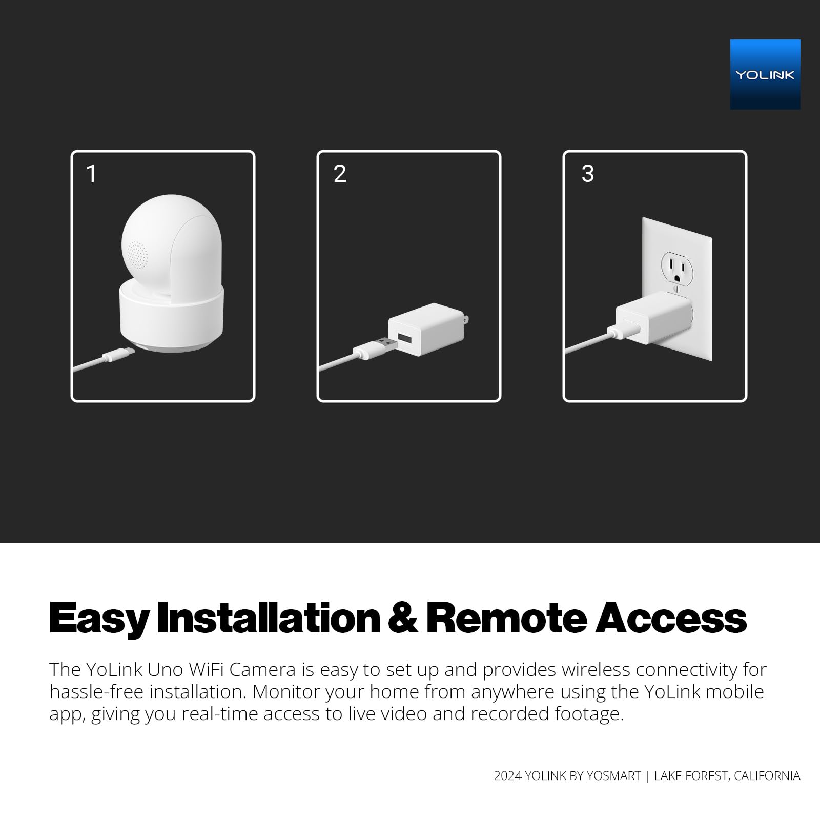 YoLink Uno 2.4G WiFi Wireless Indoor Security Camera - 1080p HD Baby & Pet Monitor with Night Vision, 2-Way Audio, 64GB SD Card, 360° Rotation - Perfect for Home Security, Baby Monitoring, and Pet Watching