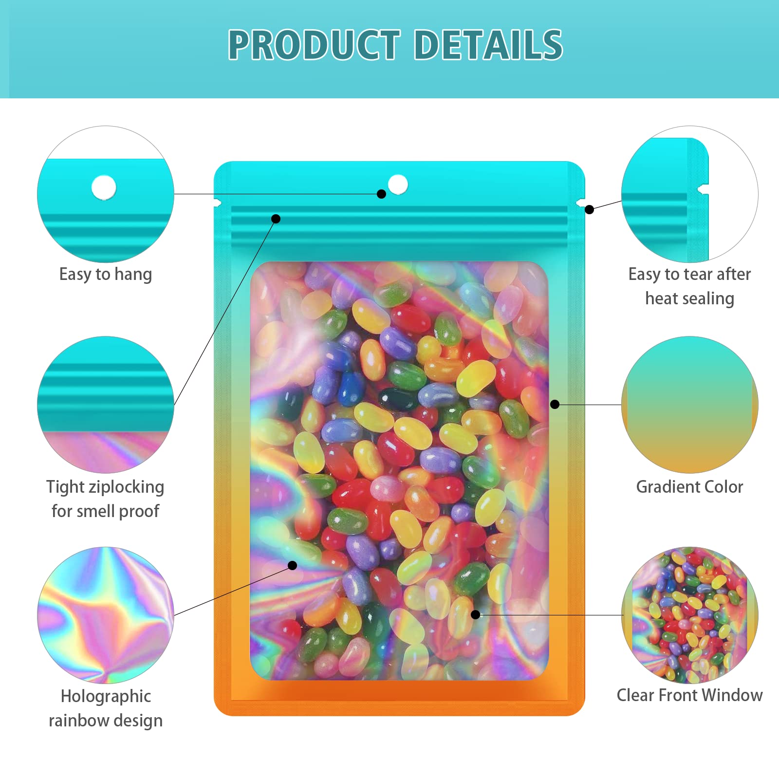 100-Piece Smell Proof Resealable Mylar Bags with Clear Window - Food Storage, Party Favors & Small Business Packaging (2.4×4 Inches, Green & Orange) | Perfect for Weed Storage, Coffee Beans, Snacks & Travel Organizing