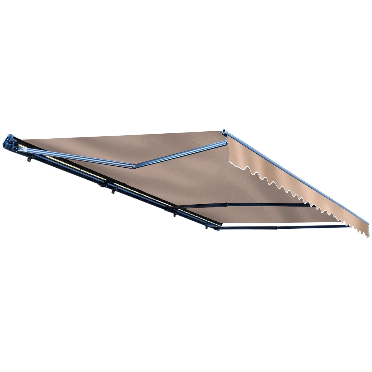 Aleko 13x10 Feet Half Cassette Motorized Retractable LED Patio Awning - Sand Color Luxury Outdoor Shade for Deck, Garden & Backyard