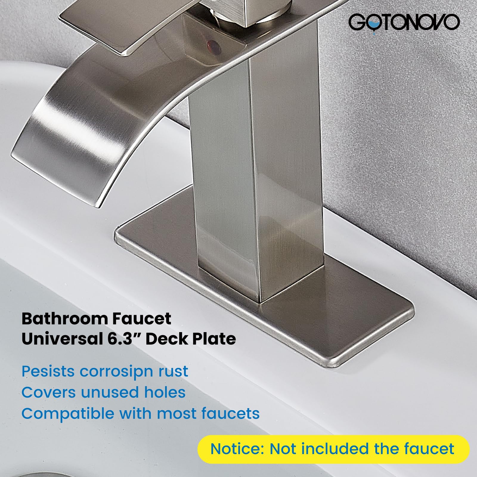 Gotonovo 6 Inch Rectangle Deck Mount Faucet Plate - Brushed Nickel Hole Cover for Kitchen & Bathroom Sink (Fits 1-Hole or 3-Hole 4-Inch Centerset) | Perfect for Upgrading Sink Aesthetics & Preventing Water Damage