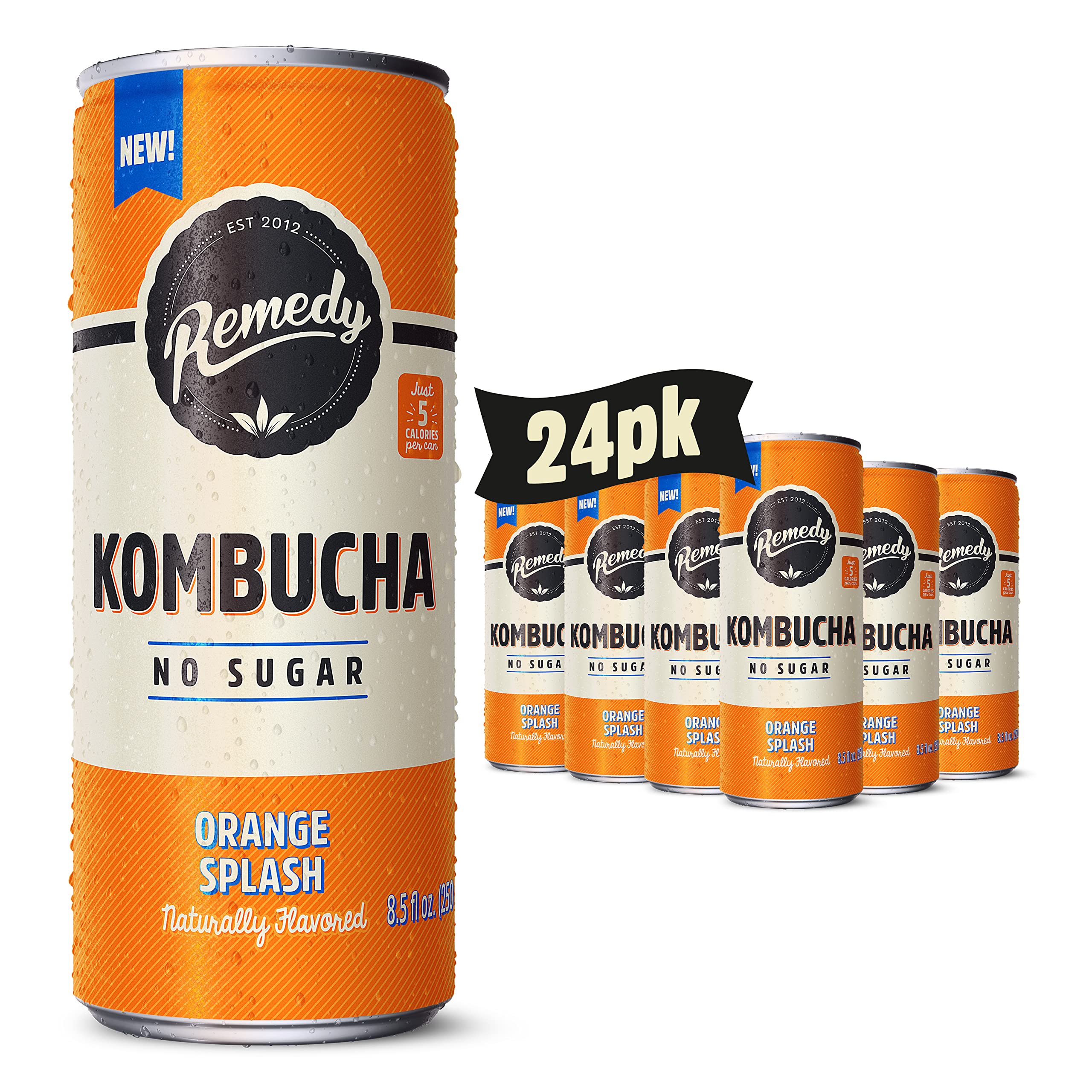 Organic Remedy Kombucha Tea Variety Pack - 6 Flavors & Orange Splash (8.5 Fl Oz Cans, 48-Pack Total) | Probiotic Gut Health Drink for Wellness, Energy Boost & Detox | Perfect for Office, Gym & Healthy Lifestyle