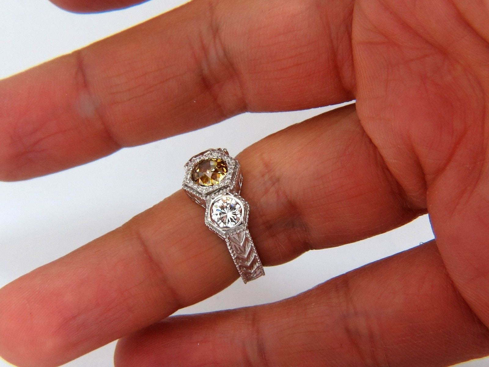 2.30CT GIA Certified Fancy Yellow Brown Diamond Ring in 18KT Edwardian Crown Deco Style - Perfect for Weddings, Anniversaries & Special Occasions