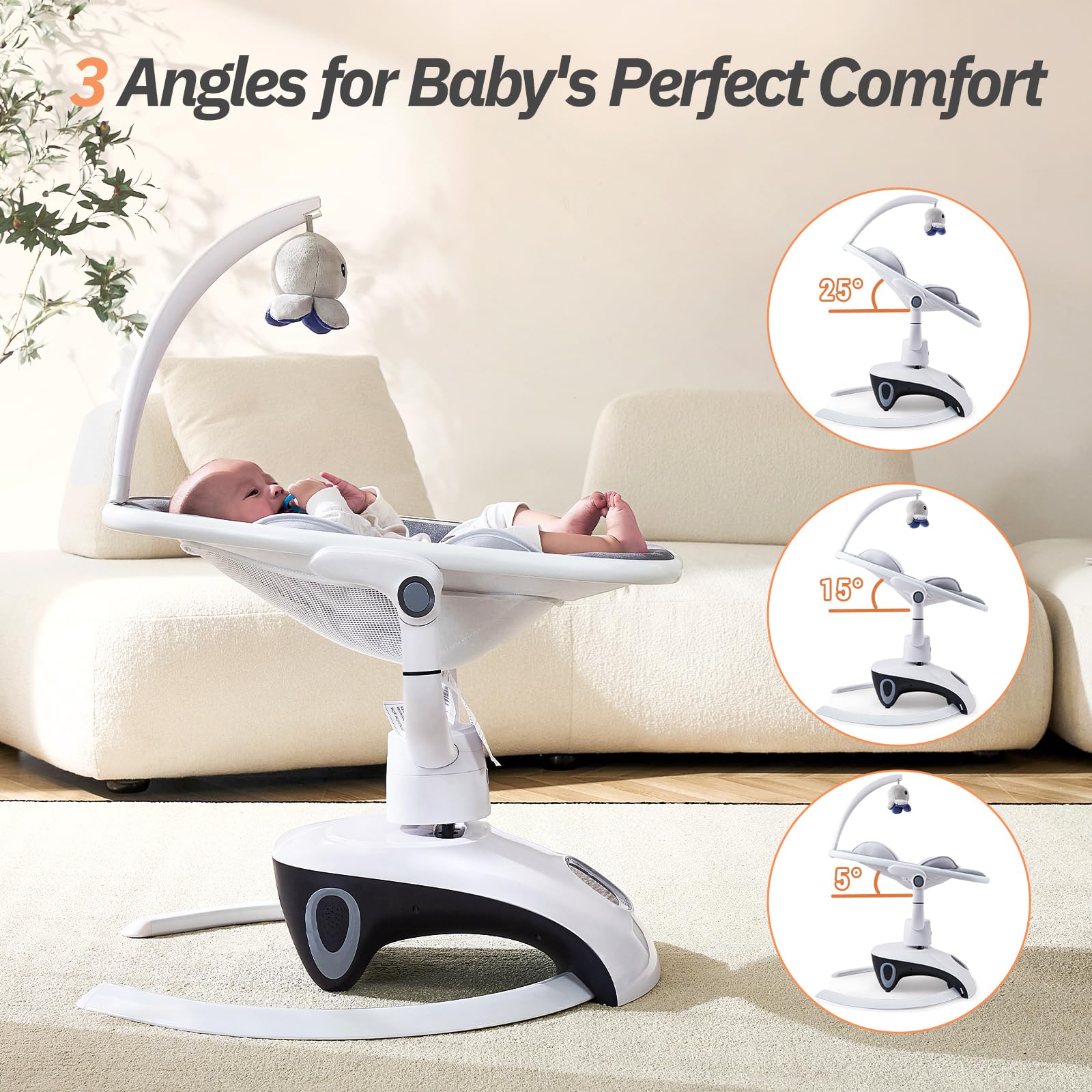 Electric Baby Swing for Infants 6 Motion Automatic Newborn Rocker with Remote Control - 5 Speed Adjustable, 13 Soothing Melodies, Dark Gray - Perfect for Nursery, Daycare & Travel Use