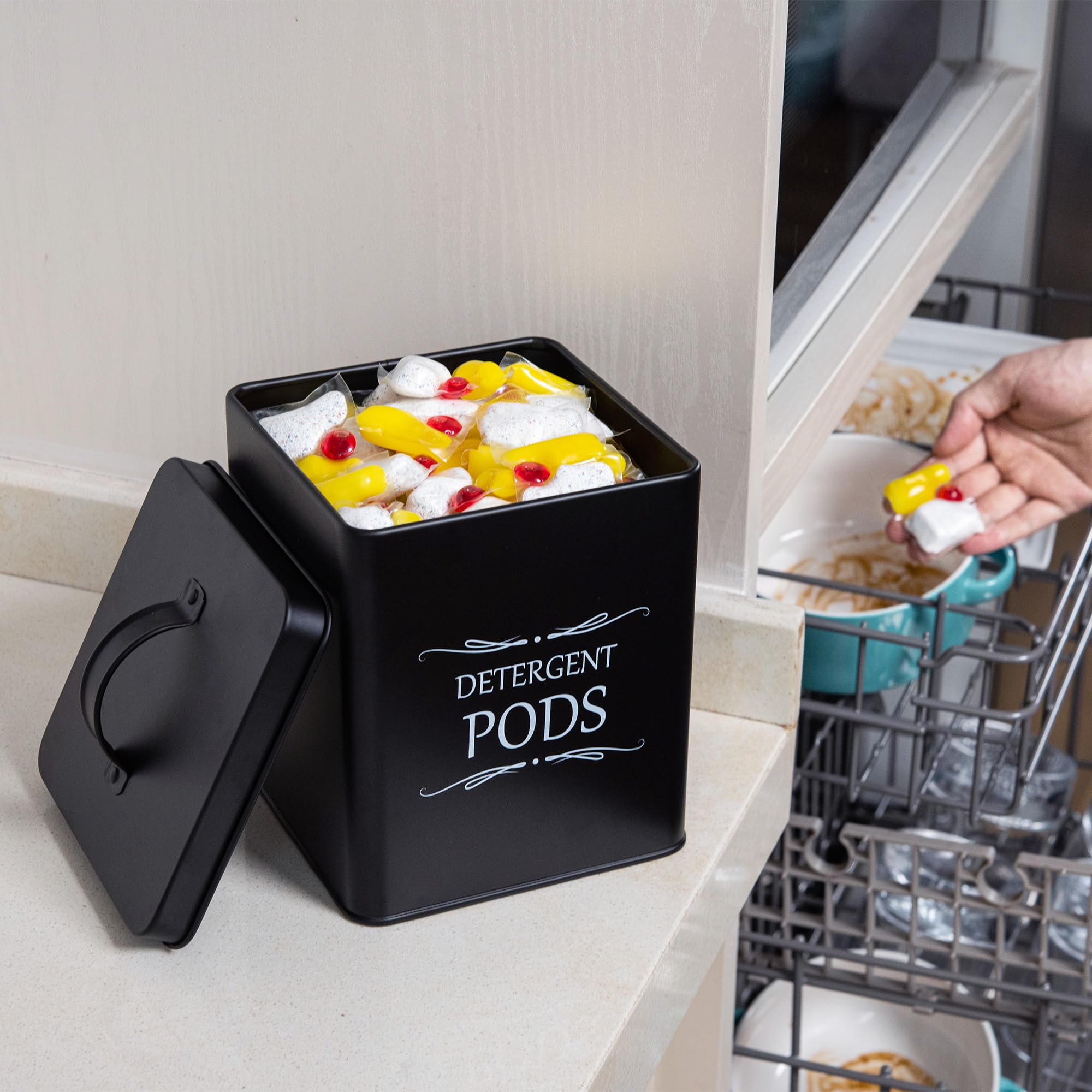 Meraki Home Laundry Detergent Container Set - 2-Pack with Scoop for Detergent Sheets & Pods - Laundry Room Storage Organizer in Matte Black | Perfect for Organized Laundry Rooms & Small Spaces