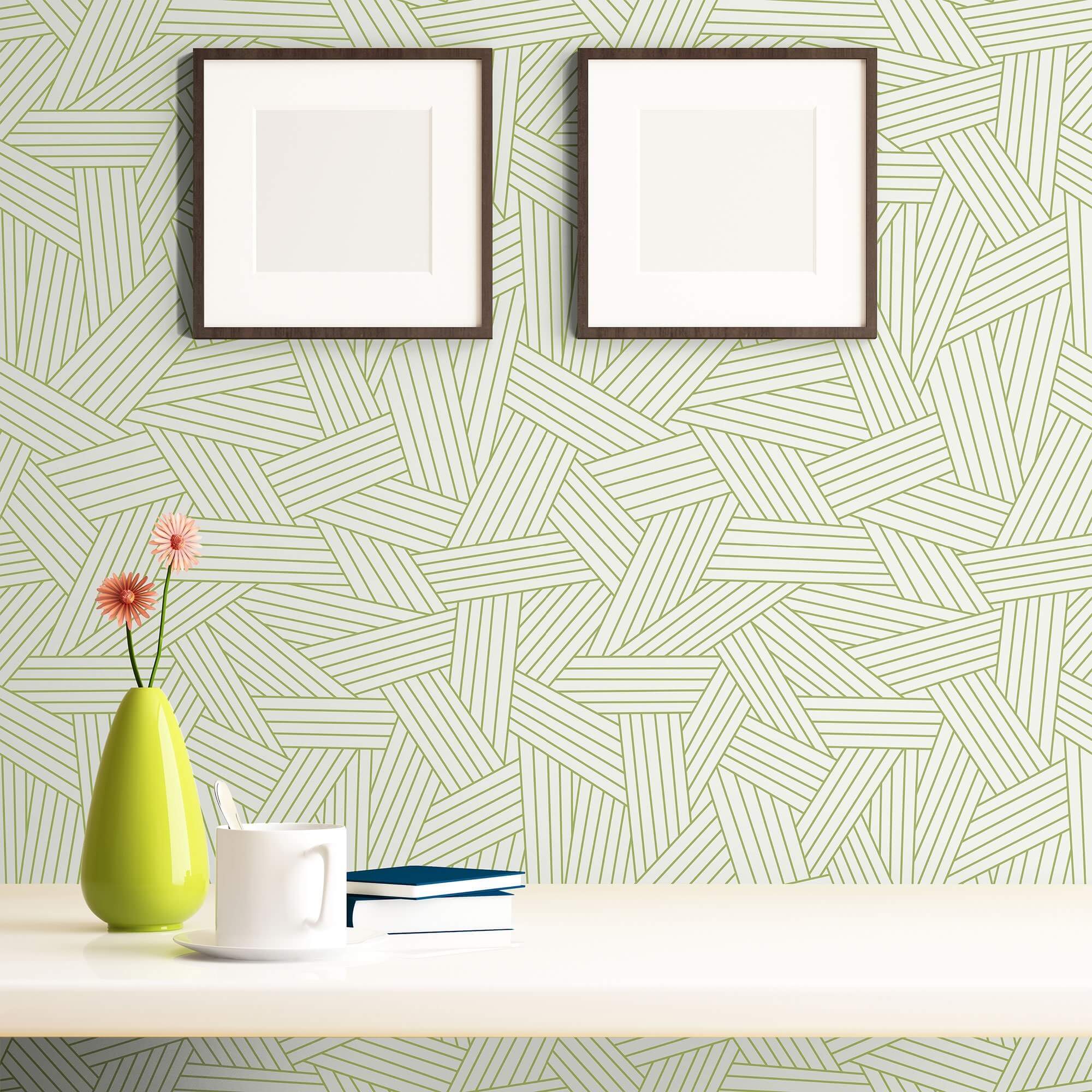 Green and Tan Geometric Peel and Stick Removable Wallpaper - Self-Adhesive Decorative Wall Covering for Bedroom, Living Room, Nursery & Home Office