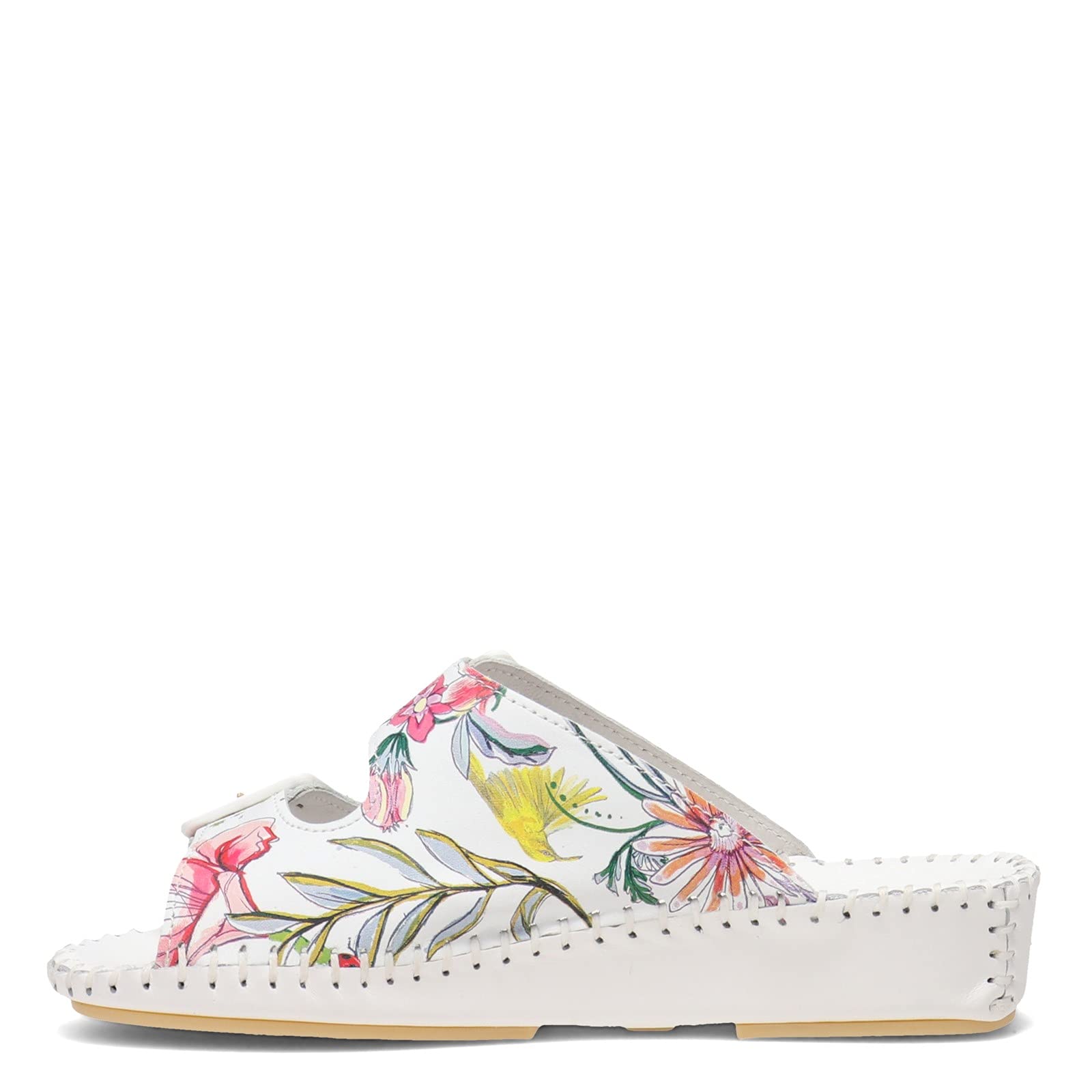 La Plume Women's Jen Sandal - White Floral Design Size 38 Medium | Comfortable Summer Sandals for Beach, Vacation & Casual Outings