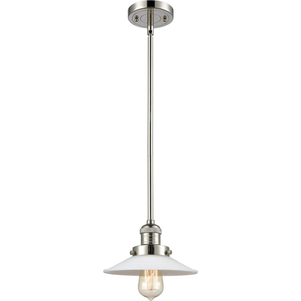 Polished Nickel Mini Pendant Light Fixture - 9 Inch Wide White Glass Shade with Steel/Cast Brass Base - Single Light Ceiling or Kitchen Island Lighting for Modern Homes