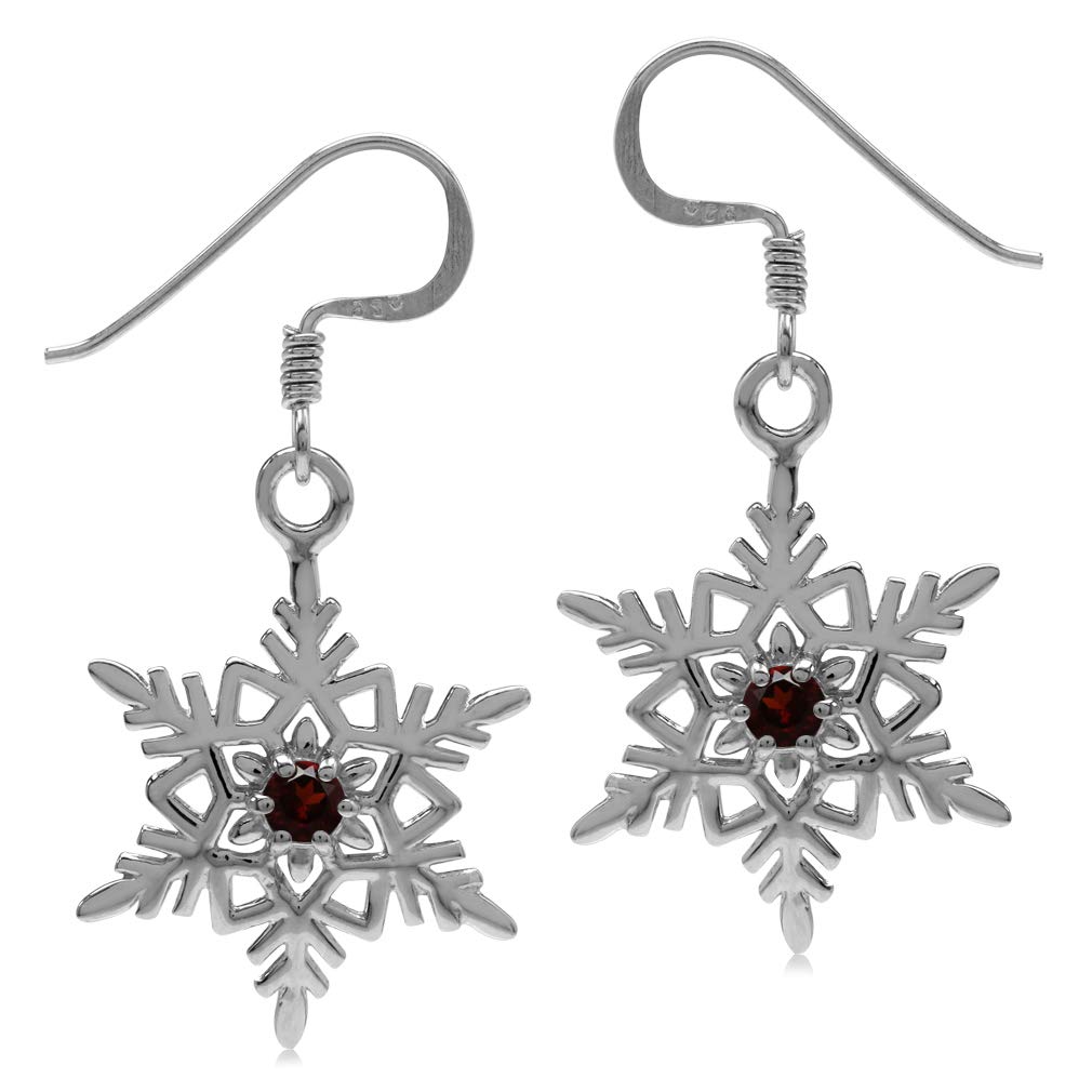 925 Sterling Silver Snowflake Christmas Dangle Hook Earrings for Women | Genuine Gemstone Jewelry | Holiday Party & Gift Idea