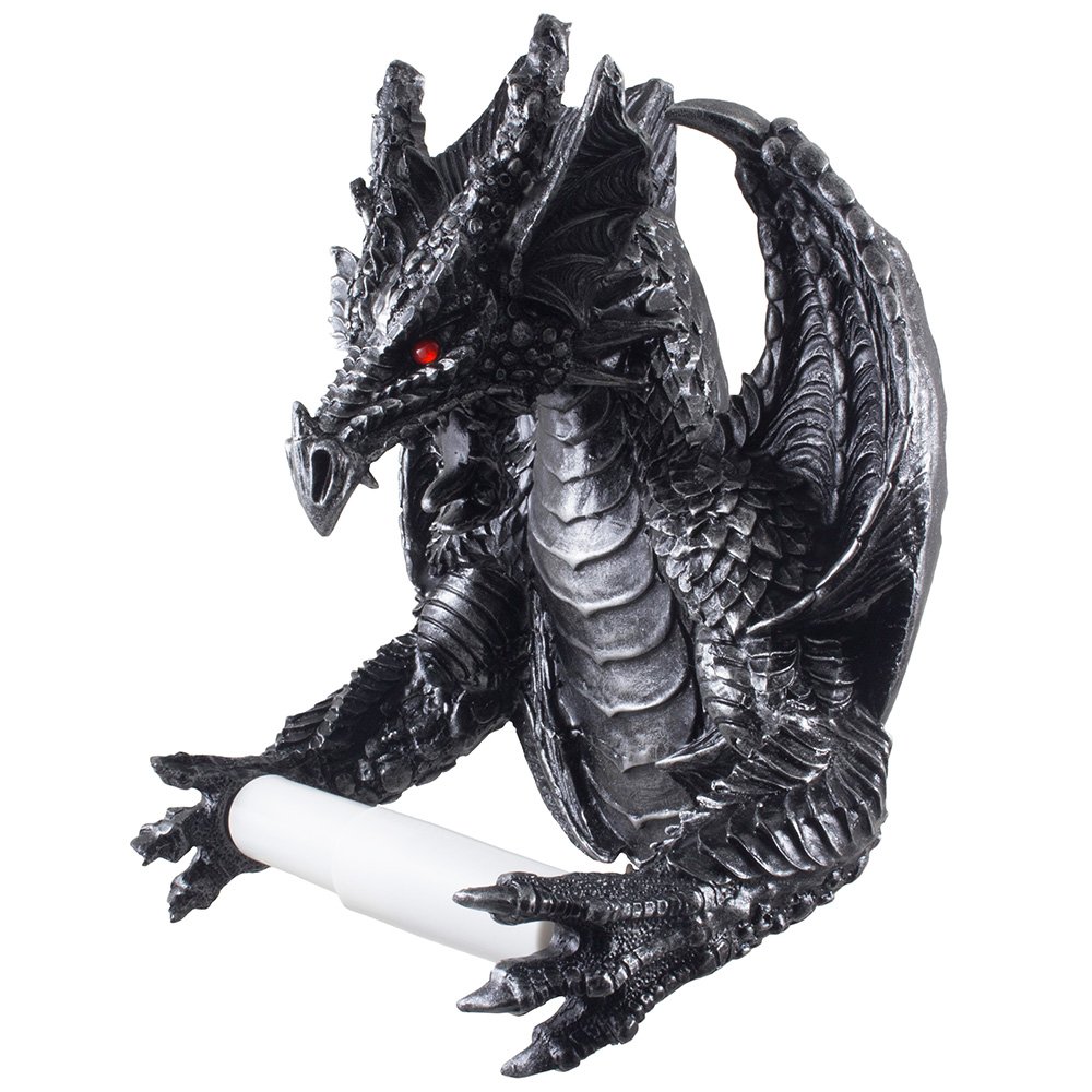 Metallic Winged Dragon Toilet Paper Holder - Medieval Gothic Bathroom Decor, Fantasy Home Accessories & Unique Gift for Game of Thrones Fans - Perfect for Themed Bathrooms, D&D Rooms, and Fantasy Lovers