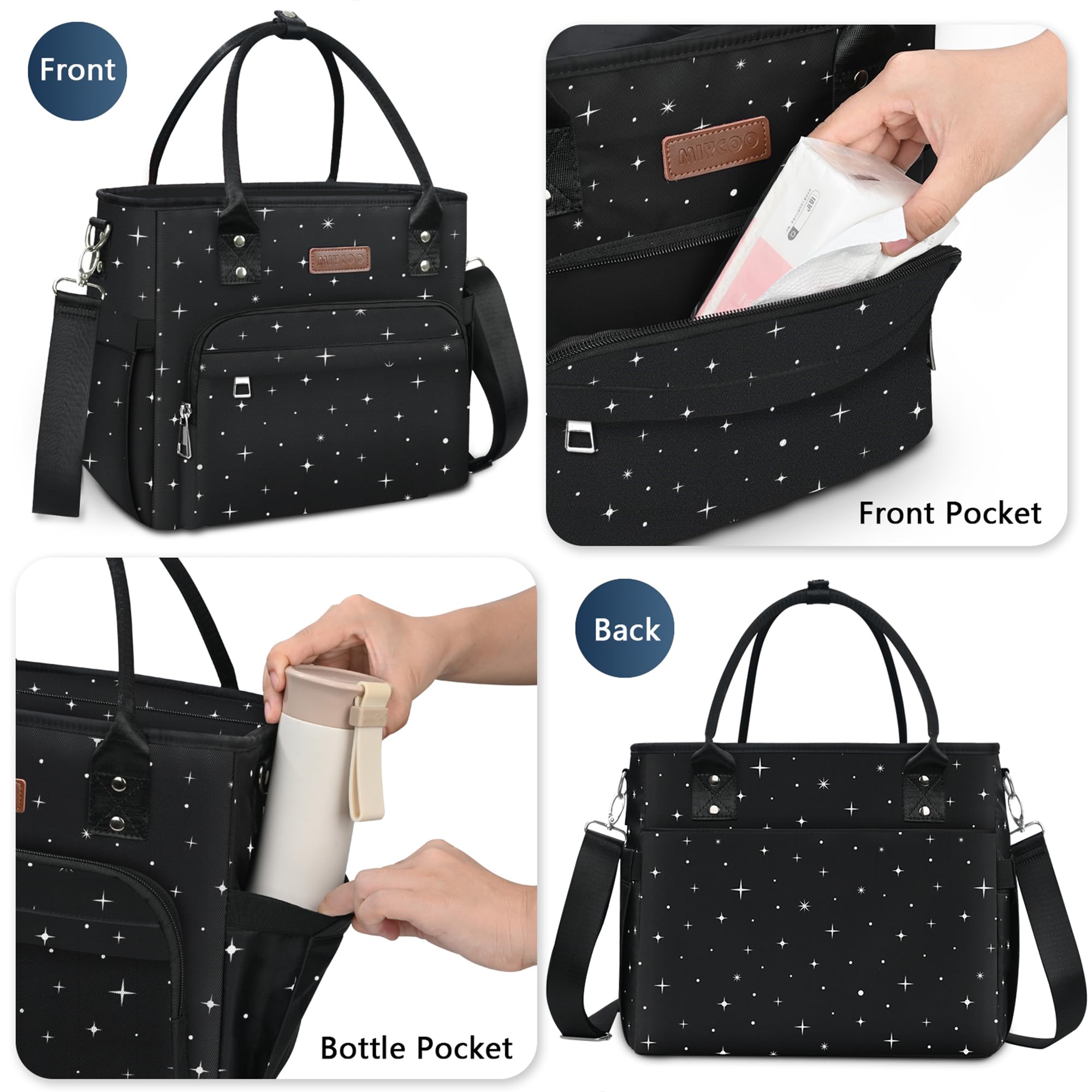 MIYCOO Insulated Lunch Bag for Women - Leakproof & Thermal Lunch Box Cooler Tote - Large Capacity Lunch Bag for Work, School, Picnic - Black Starry Sky Design
