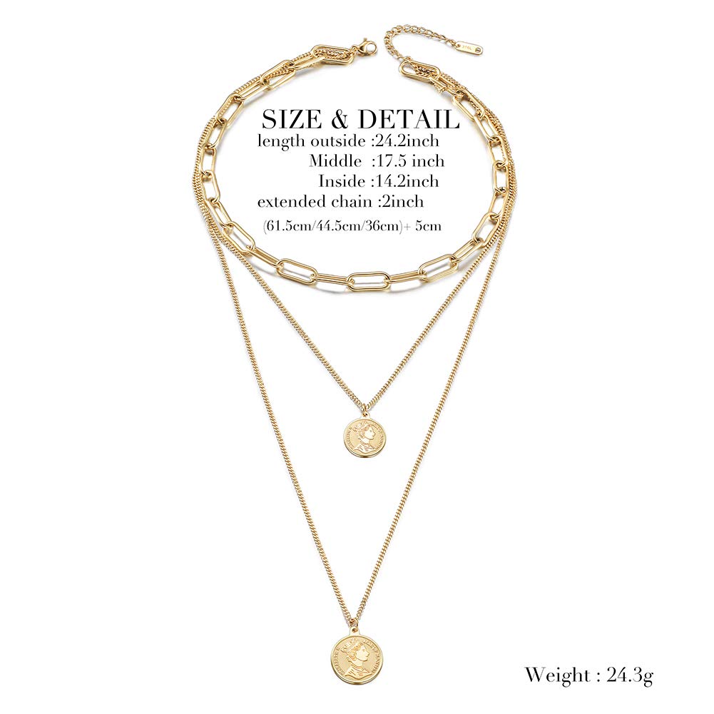 Vintage Gold Coin Necklace for Women - 14K Gold Plated Elizabethan Coin Pendant with Layered Chain Choker | Elegant Jewelry Gift for Birthday, Anniversary & Special Occasions