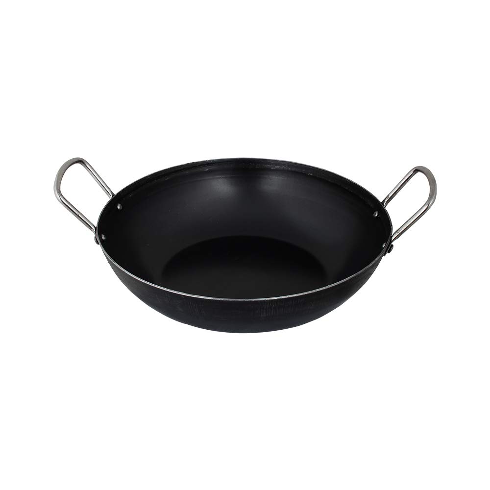 Pre-Seasoned Cast Iron Kadai Skillet - 12 Inch Black Iron Cookware for Indian Cooking, Stir Fry, Deep Frying & Camping Outdoor Use