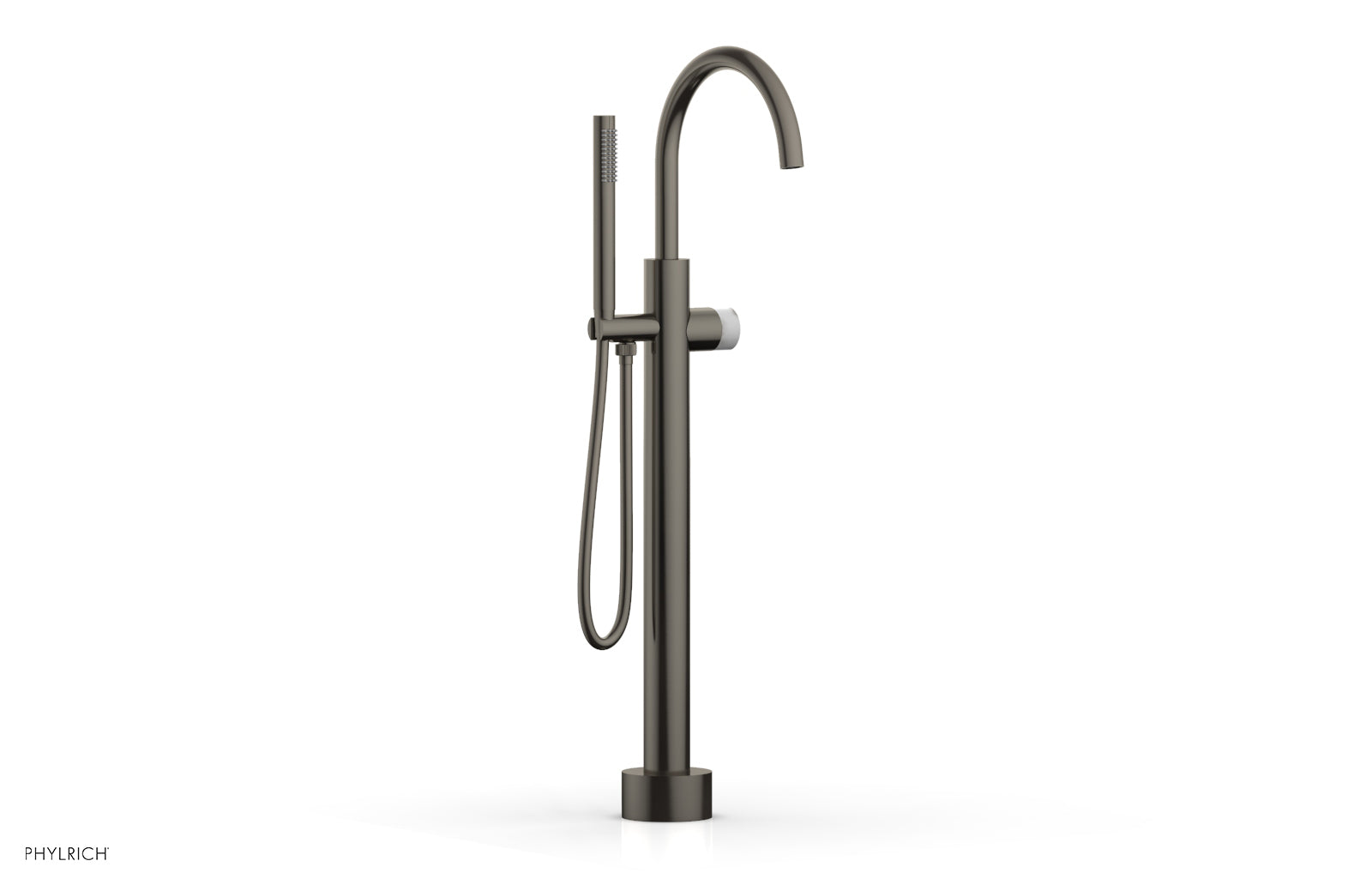 BASIC II Low Floor Mount Tub Filler with White Marble Handle & Hand Shower - 230 47 03 | Modern Bathroom Faucet for Luxury Spa Experience