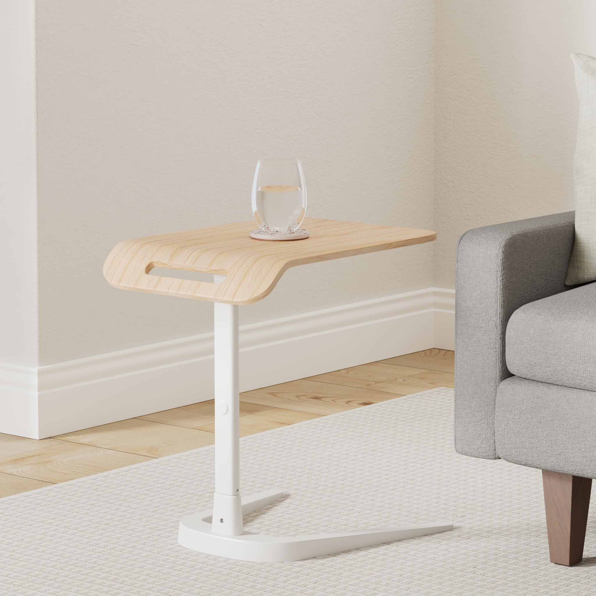 Adjustable Height C-Shaped Sofa Side Table - Folding Laptop Desk & Overbed Snack Table for Living Room, Bedroom, Small Spaces - Perfect for Work, Dining & Relaxing on Couch or Bed - White