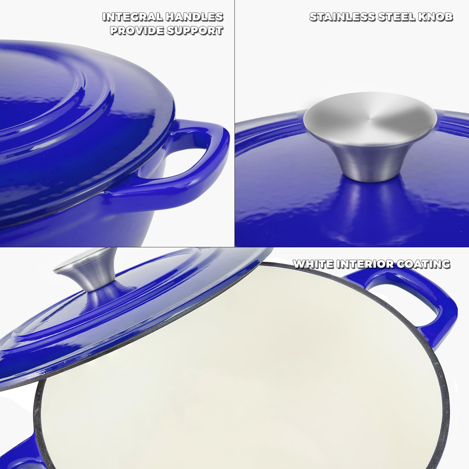 5 Qt Blue Enameled Cast Iron Dutch Oven with Lid & Handles – Perfect for Bread Baking, Stews, Soups & Outdoor Cooking – Heavy Duty Oven Safe Pot for Camping, Roasting & Slow Cooking