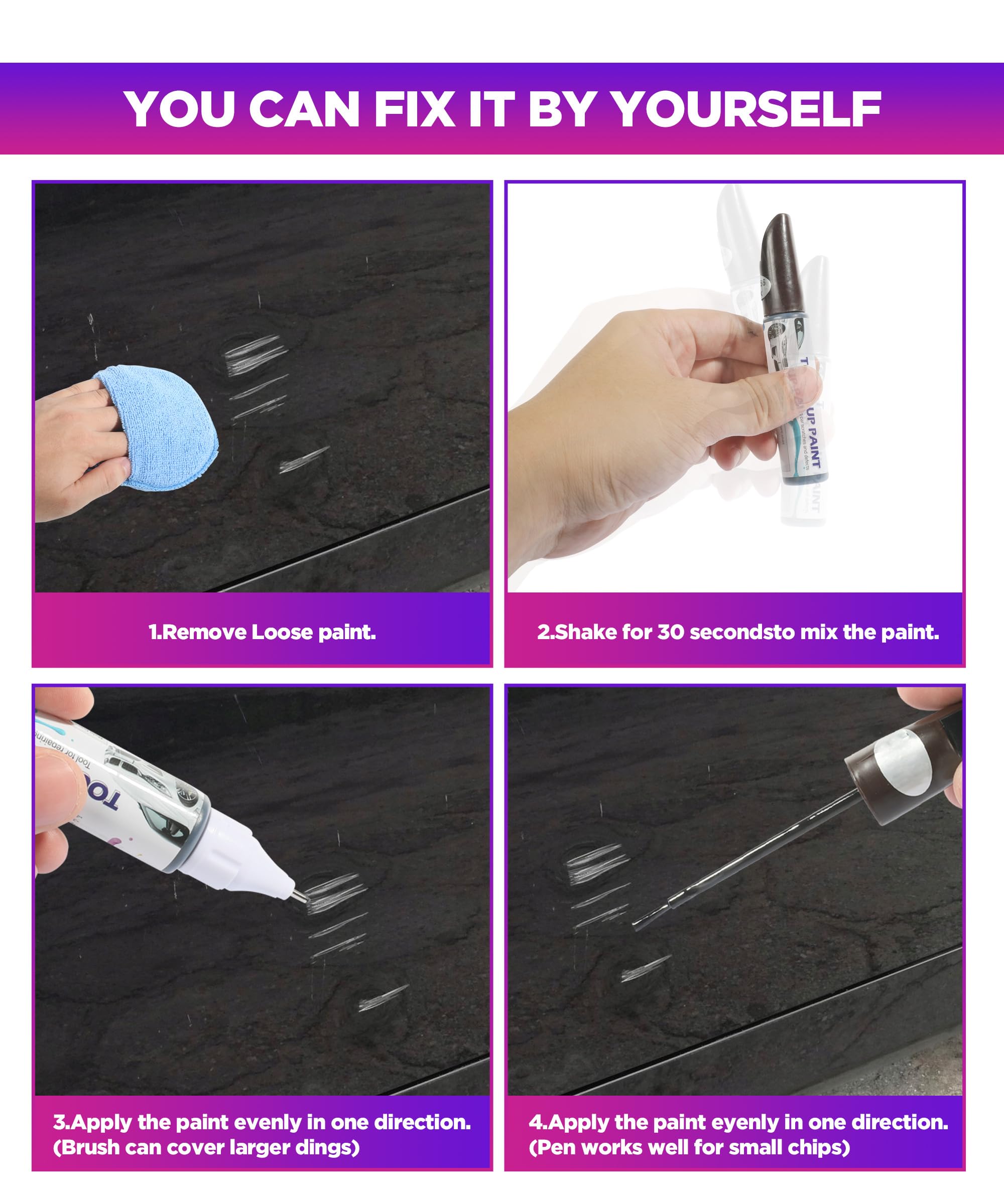 YAKEFLY 2-in-1 Car Touch Up Paint Pen - Automotive Scratch Repair Kit for Quick & Easy Fixes - Perfect for Minor Scratches, Chips & Paint Damage (Red) - Ideal for Cars, Trucks & SUVs