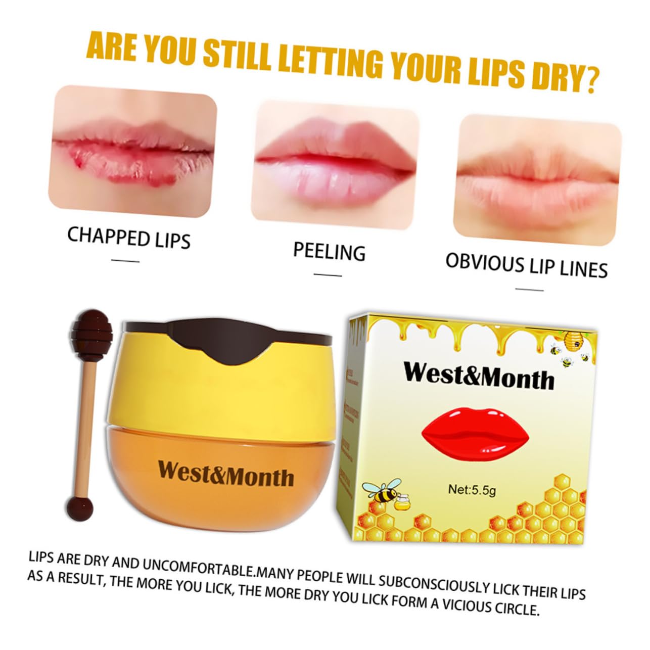 Overnight Hydrating Lip Sleeping Mask with Honey for Dry Lips - Moisturizing Lip Balm for Cracked Lips, Perfect for Night Care & Winter Protection