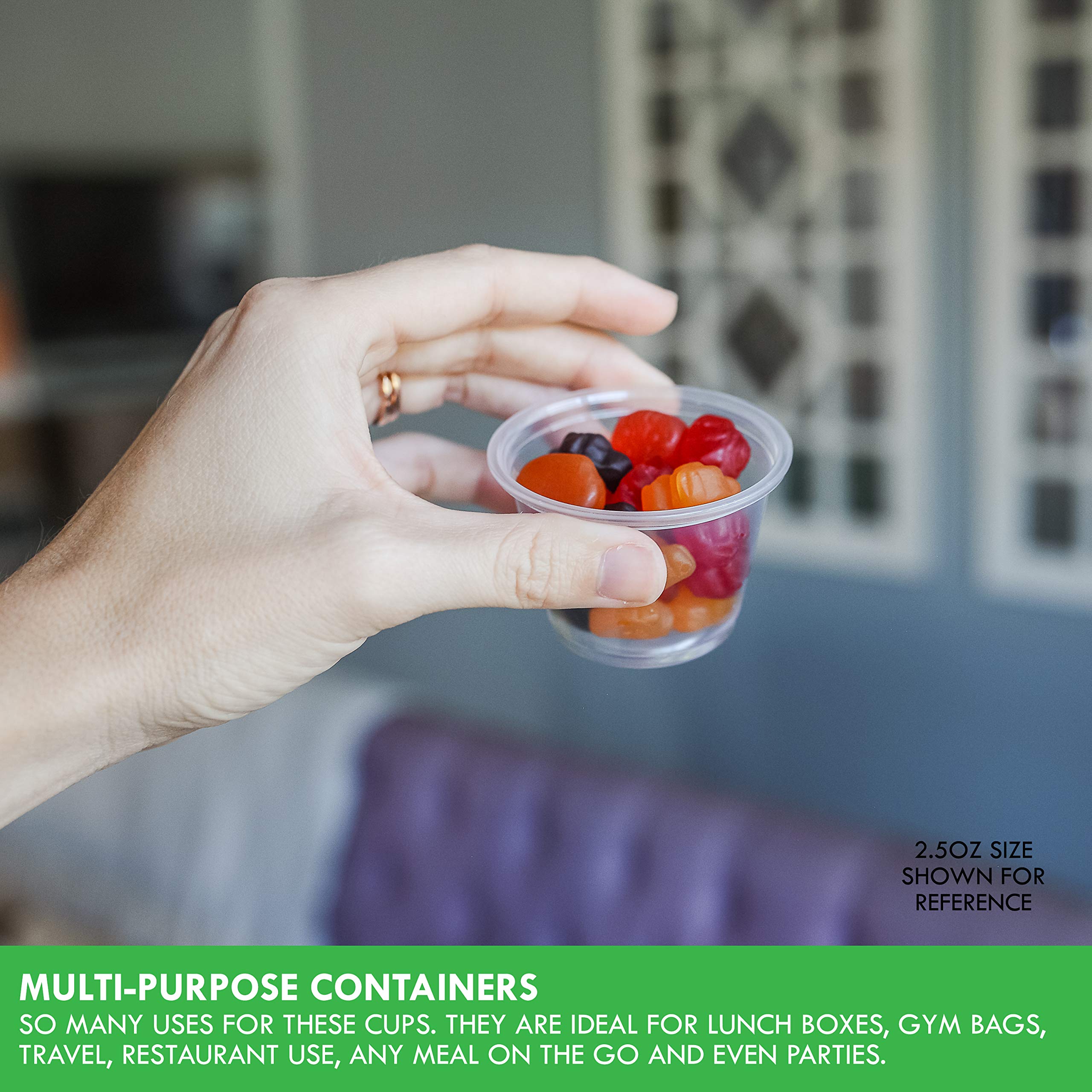 100-Pack 1.5 oz Small Plastic Containers with Lids - Disposable Jello Shot Cups, Condiment Containers, Souffle Cups for Sauces, Dressings & Party Snacks - Perfect for Catering, Restaurants & Home Meal Prep