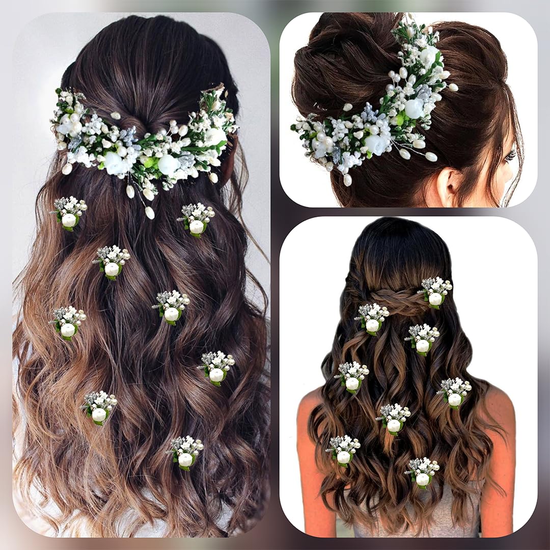 Ansh Elegant Artificial Metal Hair Clips with Flower, Leaf & Pearl Design - Hair Accessories for Women & Girls (Combo Pack of 2 Styles) - Perfect for Weddings, Parties & Everyday Wear