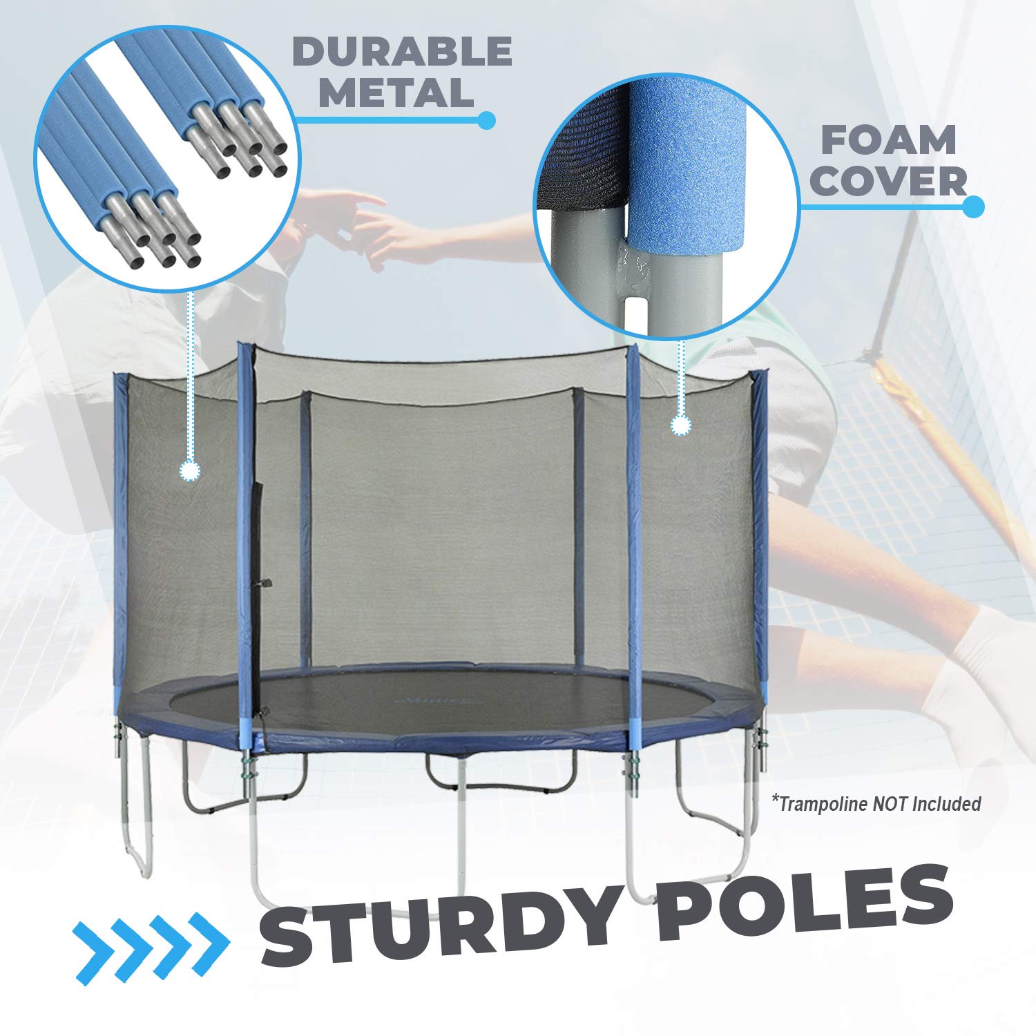 Trampoline Safety Net Enclosure Replacement Set - Universal Fit for Most Brands | Includes Durable Net, Steel Poles & Hardware | Perfect for Backyard Jumping, Kids Play & Outdoor Exercise