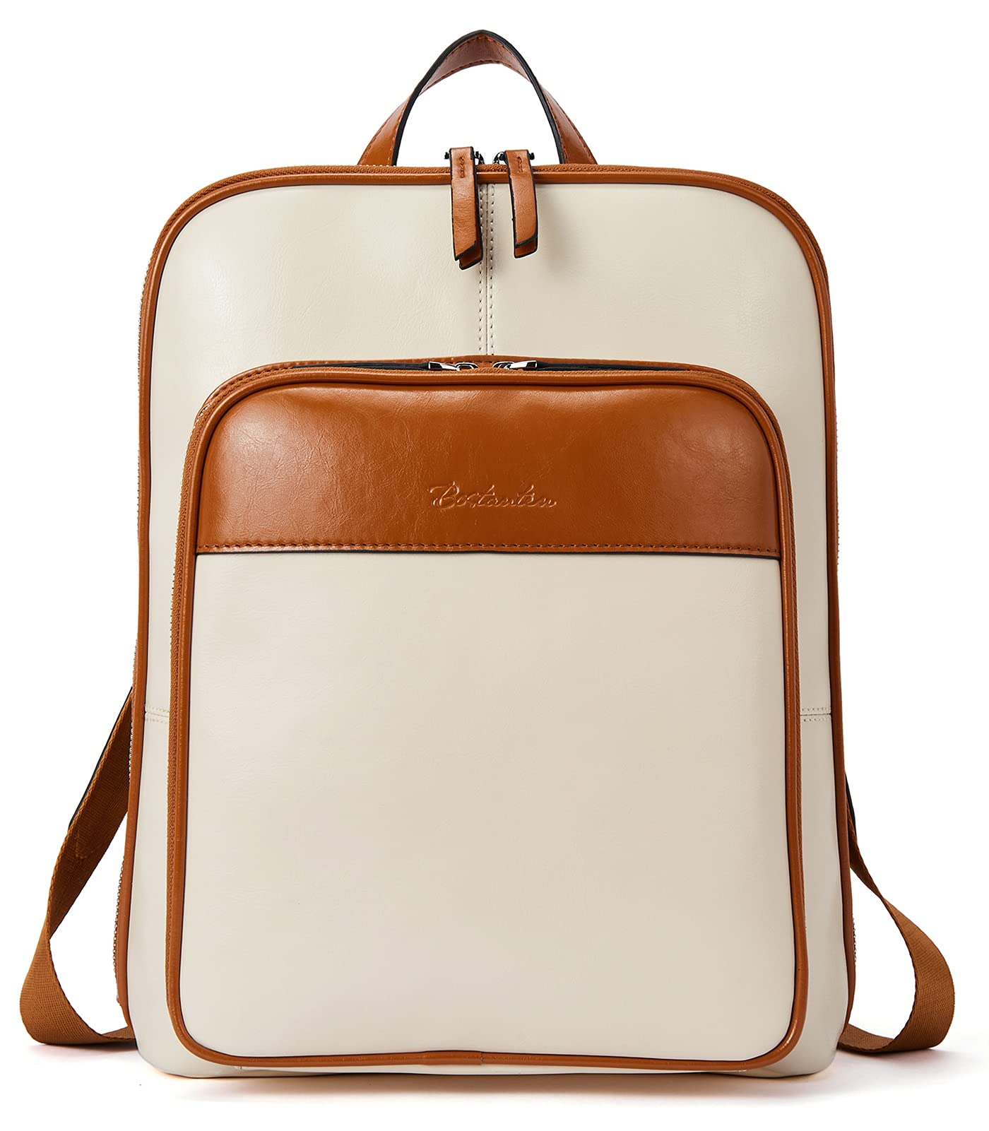 BOSTANTEN Genuine Leather Backpack Purse for Women - Stylish Casual Travel & School Laptop Bag - Beige-Brown - Perfect for Work, College & Everyday Use