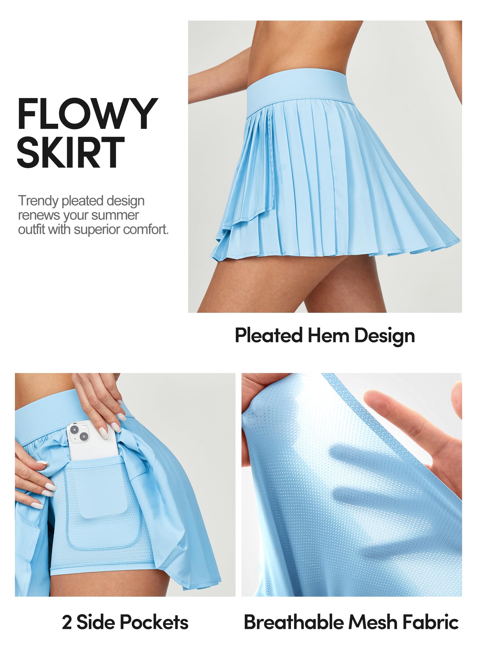 **IUGA Women's High Waisted Pleated Tennis Skirt with Pockets - Athletic Skort for Workout, Golf & Running - Breathable & Comfortable for Sports & Casual Wear**