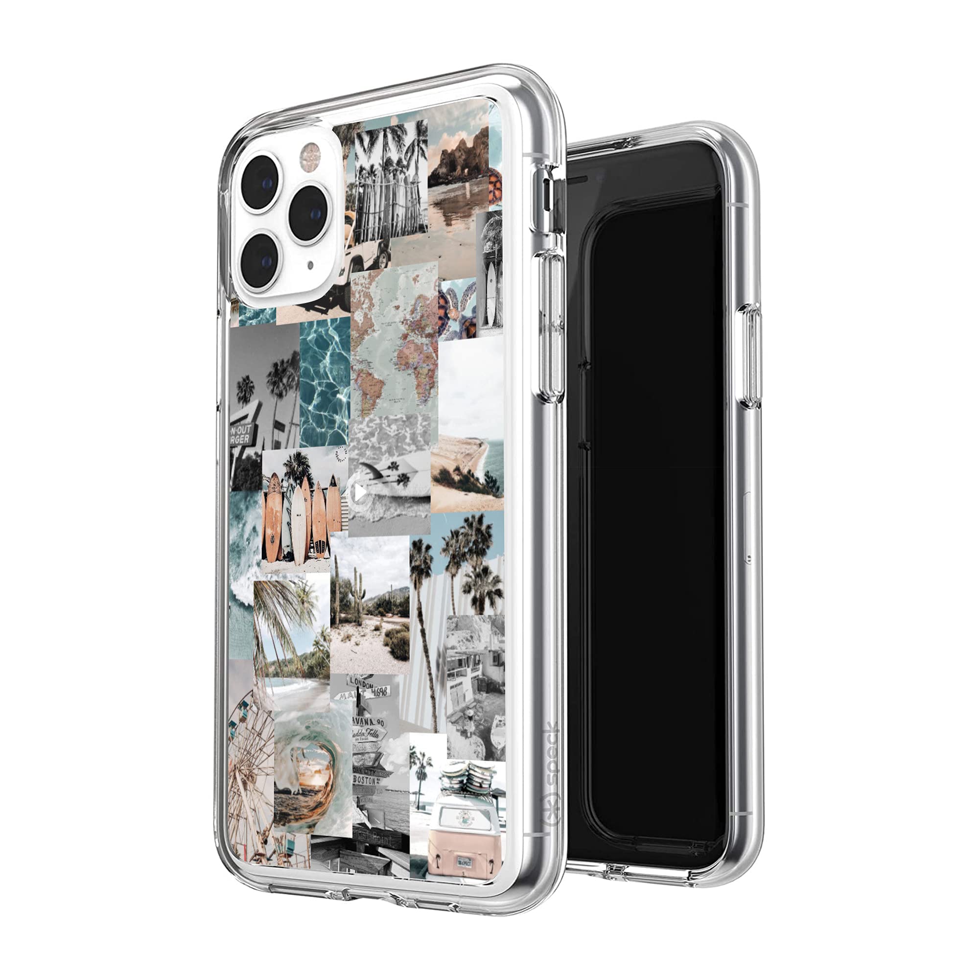 Vintage Blue Aesthetic Collage iPhone 11 Case - Clear Shockproof Protective Cover with Beach Sunset Summer Surfing Design for Women & Girls | Perfect for Vacation, Travel & Everyday Use