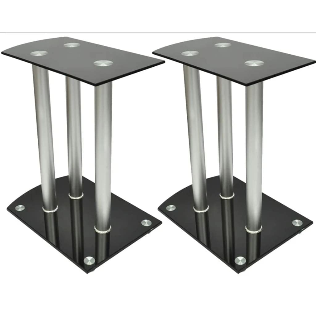 vidaXL Aluminum Speaker Stands with Black Glass Plates - Durable Monitor Speaker Stands for Home & Studio - Vibration Reduction & Floor Protection - Perfect for Bookshelf Speakers, DJ Setups & Home Theaters