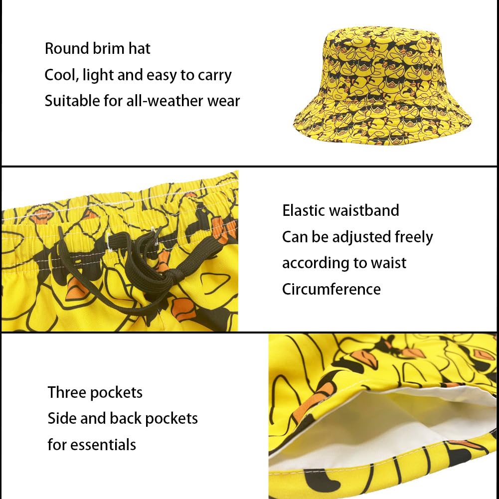 Hawaiian Shirt and Shorts Set for Men - 2 Piece Tracksuit with Button Down Shirt & Matching Shorts + Free Bucket Hat | Beachwear, Summer Outfits, Vacation Style