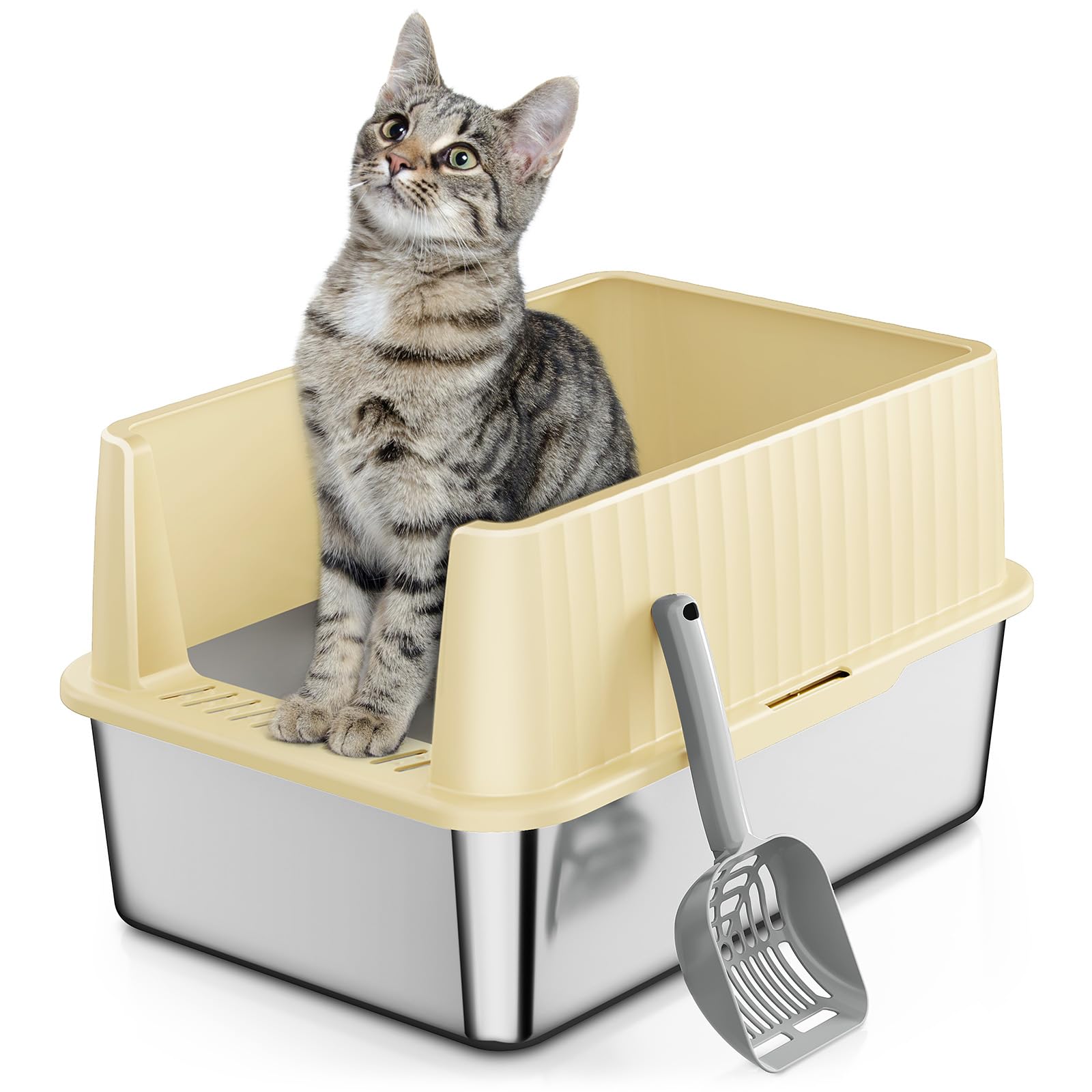 Stainless Steel Cat Litter Box - High Sided Small Metal Litter Pan for Kittens | Easy Clean, Leak Proof, Non-Stick & Odor Control | Perfect for Small Spaces & Odor-Sensitive Homes