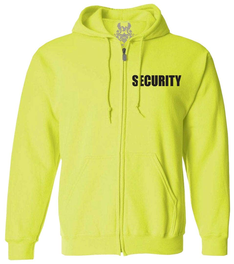Men's Safety Green Full Zip Up Hoodie - High Visibility Workwear for Construction, Outdoor & Security Jobs