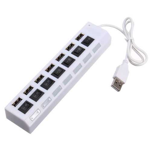 7-Port USB 2.0 Hub with Individual Power Switches - High-Speed Data Transfer for PC, Laptop, Mac - Perfect for Home Office & Gaming Setup
