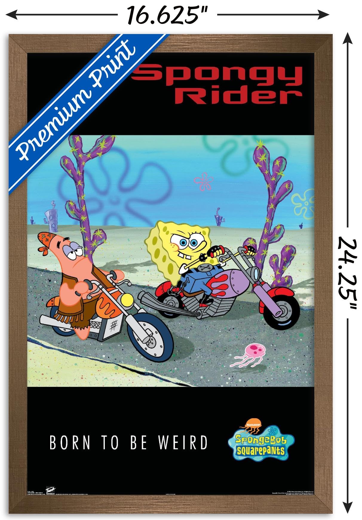 Trends International Nickelodeon SpongeBob SquarePants Biker Wall Poster - 14.725 x 22.375 Inches, Bronze Framed Art Print - Perfect for Kids' Room Decor, Teen Bedroom, Game Room & Cartoon Lover Gifts
