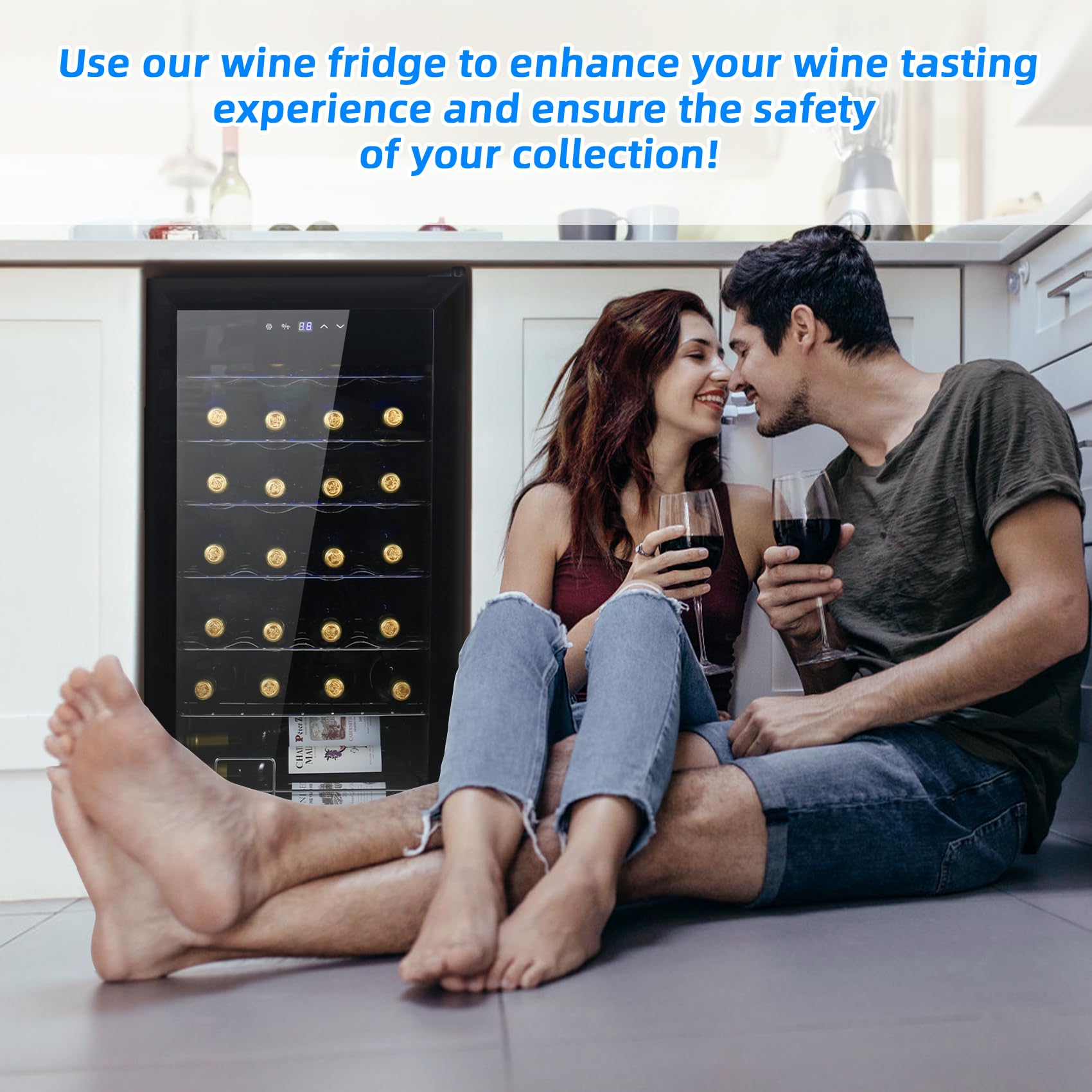 Display4top 28 Bottle Wine Cooler Refrigerator with Digital Touch Screen - Black | Freestanding Wine Fridge for Home, Office, or Restaurant Use