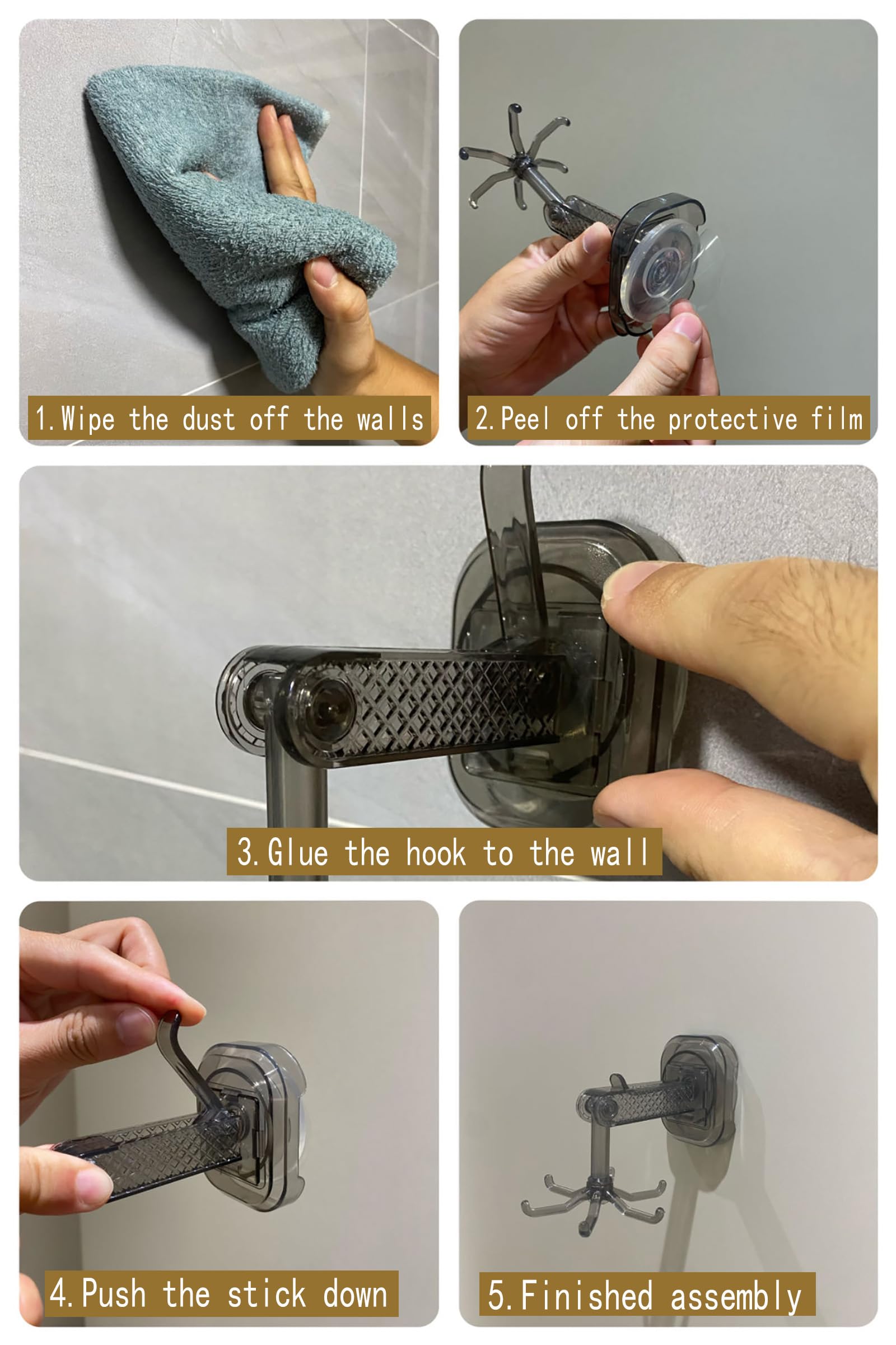 No-Drill Wall Mount Kitchen Utensil Hanger with Twist Suction Cups & Rotating Hooks - Space Saving Organizer for Kitchen, Bathroom, Shower Accessories - Foldable Design (2 Pack, Black) - Perfect for Small Spaces, Apartment Living & RV Use