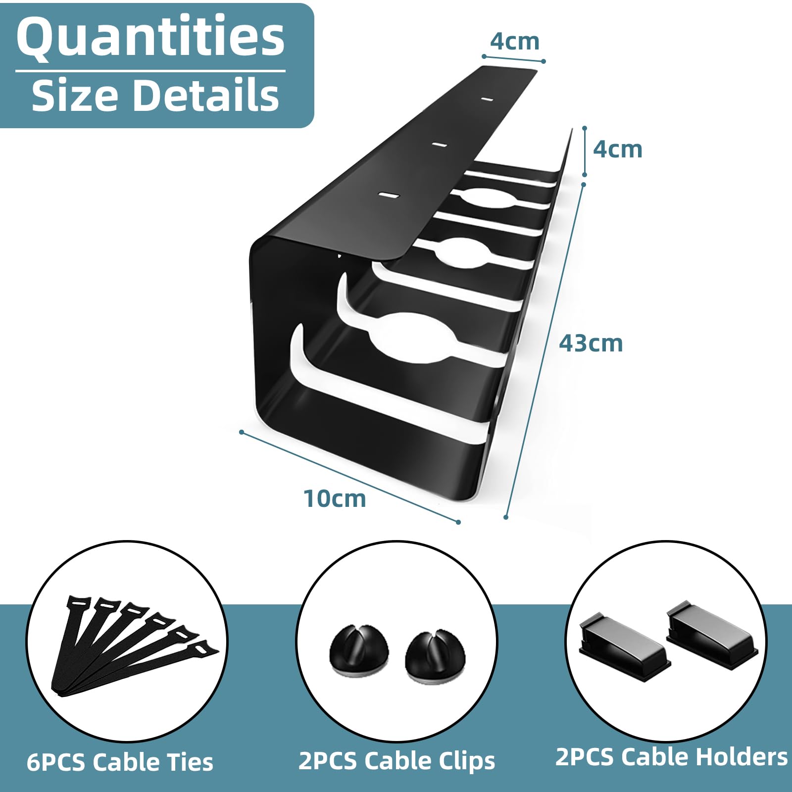 Oududianzi Cable Tray - Black | Premium Cable Management Tray & Desk Cable Organizer | Wire Cover for Power Strips & Electronics | Perfect for Home Office, Gaming Setup & Workspace Organization