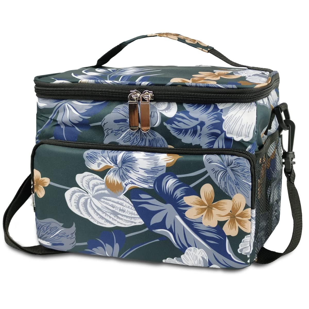 12-Can Insulated Lunch Box Cooler Bag for Women & Men - Leakproof Soft Freezable Lunch Tote for School, Work, Office, Picnic & Beach - Perfect Cooling Organizer for Adults (Floral Design) - Ideal for Daily Commute, Outdoor Activities & Meal Prep