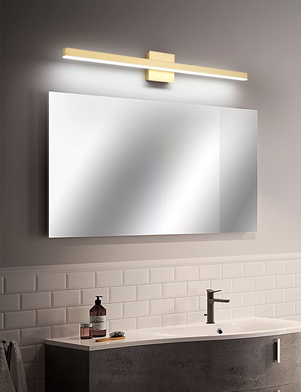 Joossnwell 35.4 Inch Gold LED Bathroom Vanity Light Bar - Modern Wall Mounted Mirror Lighting with 22W Cool White Light - Perfect for Bathroom, Makeup Area & Dressing Room