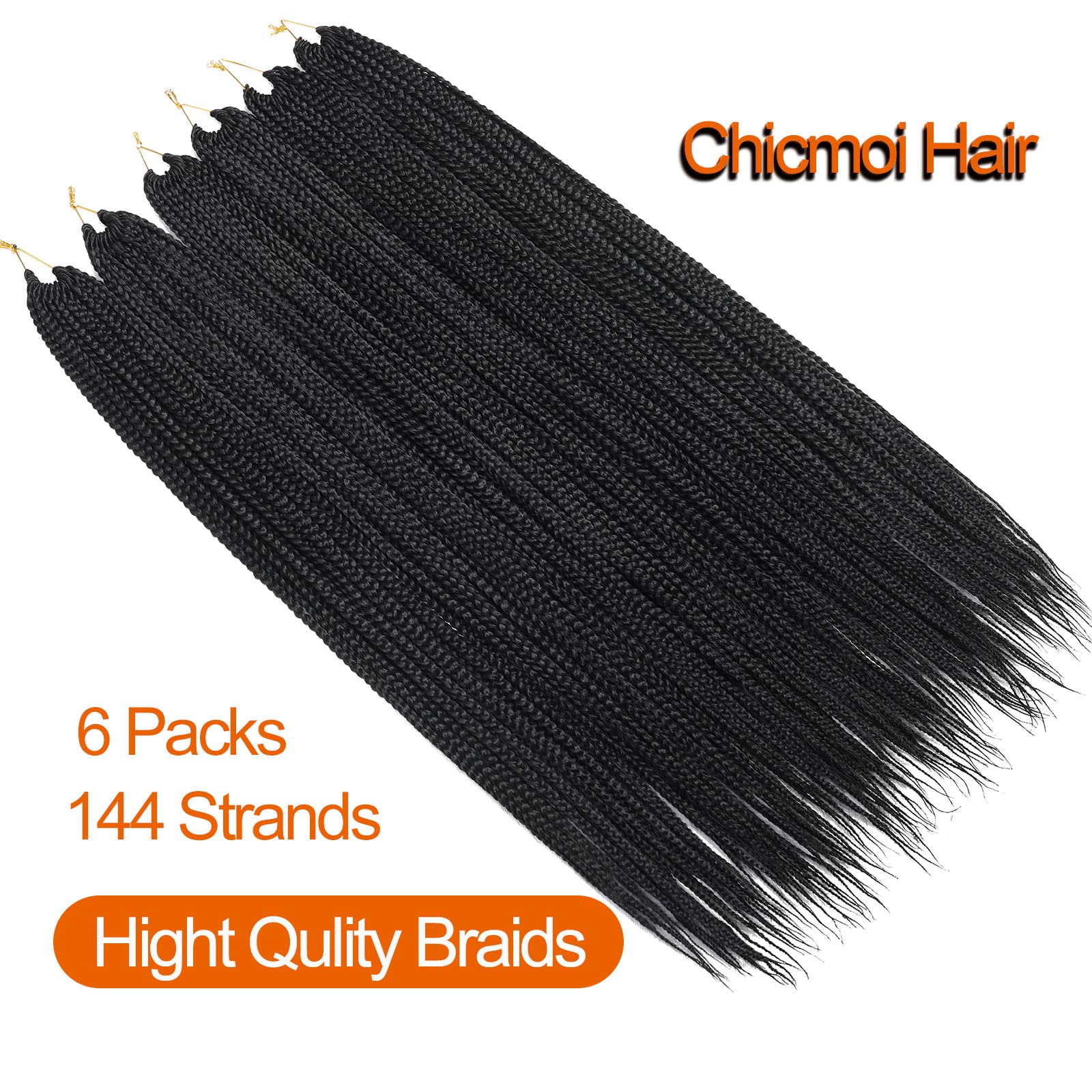 36 Inch Long Box Braid Crochet Hair - 144 Strands Thin Pre-Looped Crochet Braids (6 Packs, 1B Color) | Soft & Natural Looking Protective Style for Black Women | Perfect for Daily Wear, Parties, Weddings & Protective Hairstyles | Great for Styling, Braiding & Hair Extensions