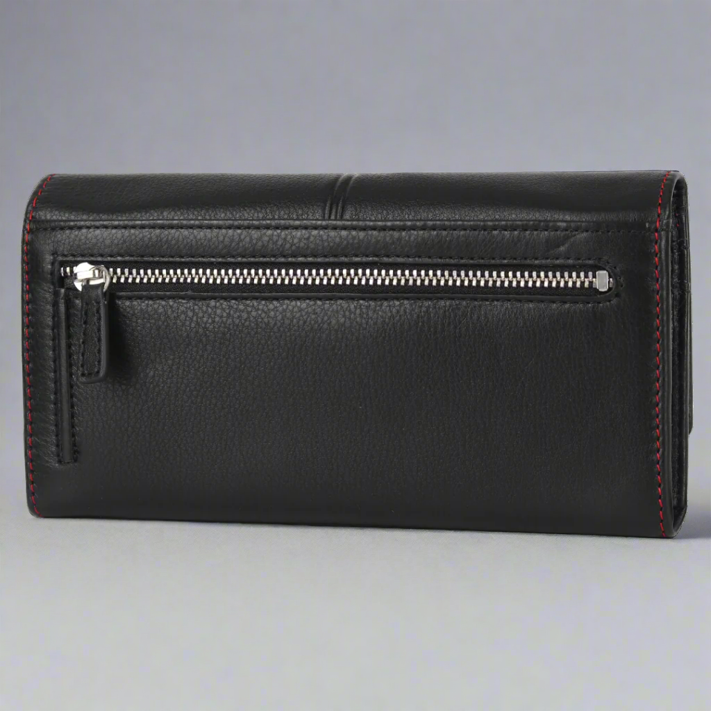 MET Road Women's Red Stitch Leather Wallet - Slim RFID Blocking Bifold Wallet for Women - Perfect for Everyday Use, Travel & Gift Giving