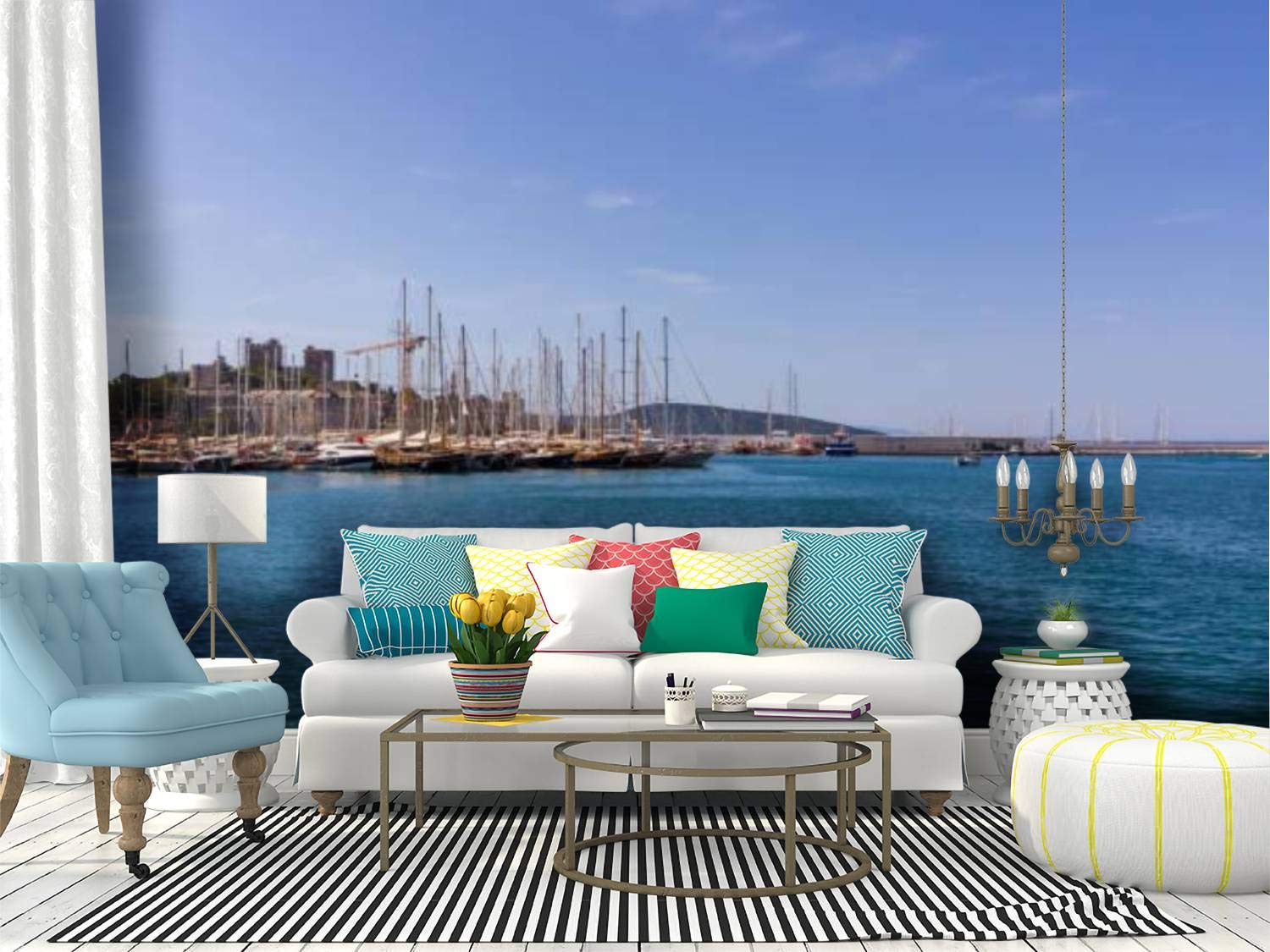 Peel and Stick Wallpaper - Bodrum Turkey Beach & St. Peter Castle Mural - Self-Adhesive Removable Vinyl Film Roll for Home Decor - Perfect for Living Room, Bedroom, or Office Wall Accent