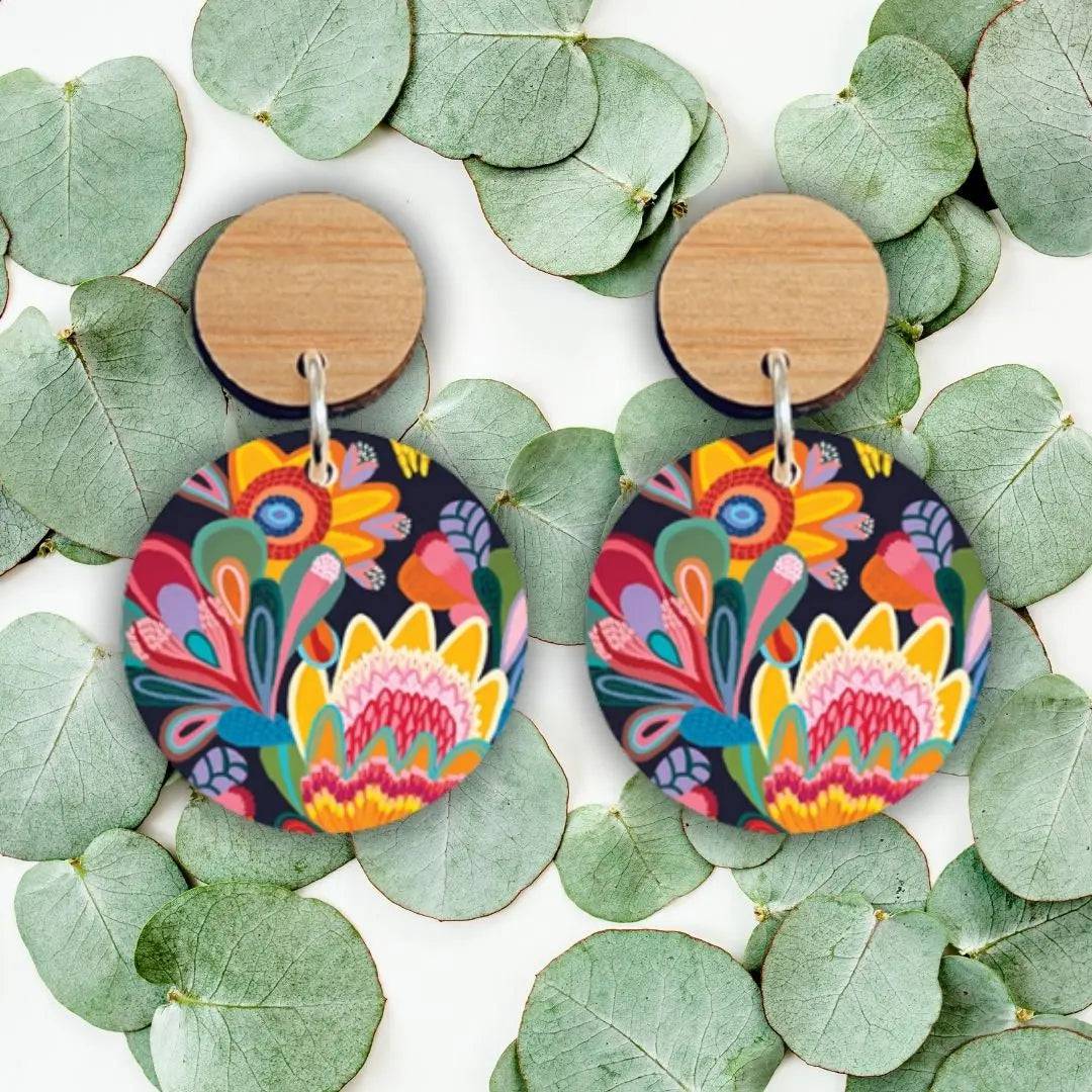 Fantasy Flora Australian Wooden Earrings - Handmade Boho Dangle Earrings for Women - Perfect for Festivals, Weddings & Everyday Boho Style