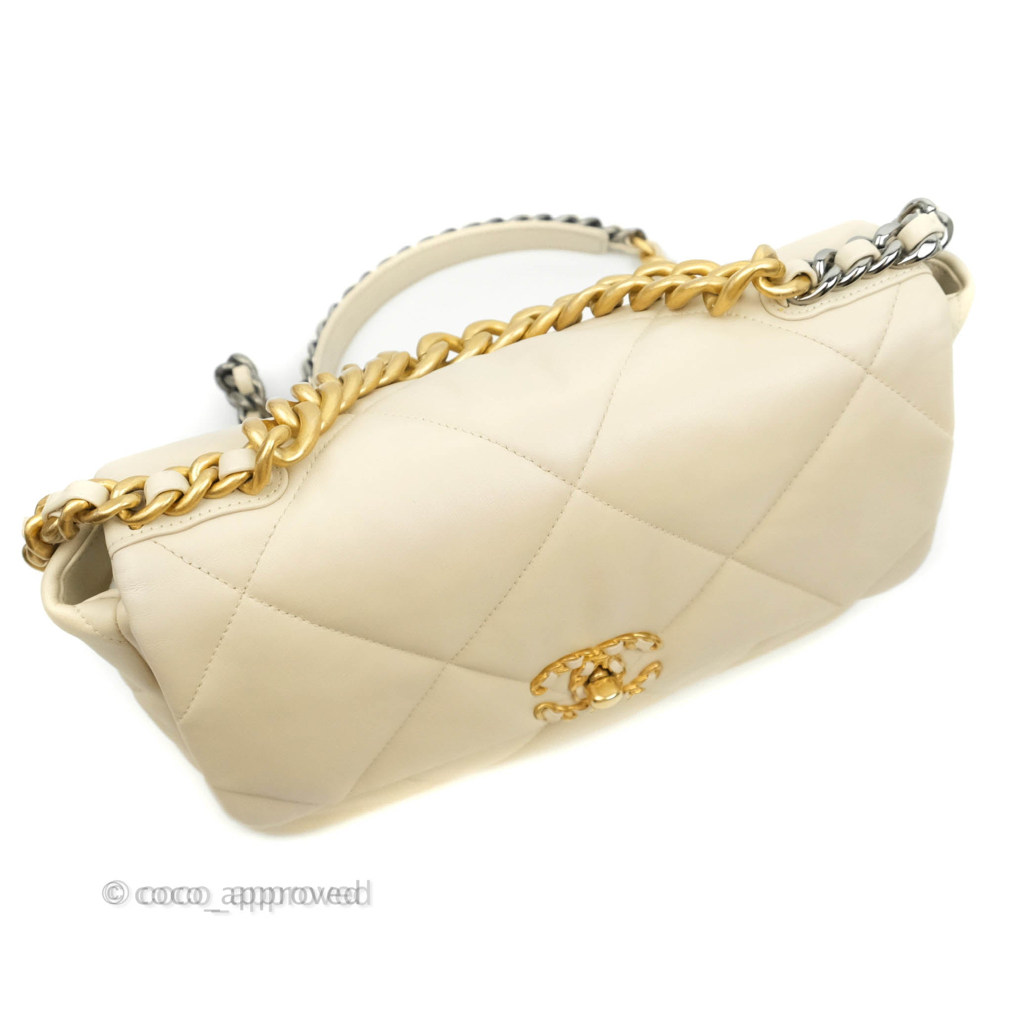Chanel 19 Medium Flap Bag in Beige Cream Goatskin Leather with Mixed Hardware - Luxury Designer Handbag for Women, Perfect for Work, Travel and Special Occasions
