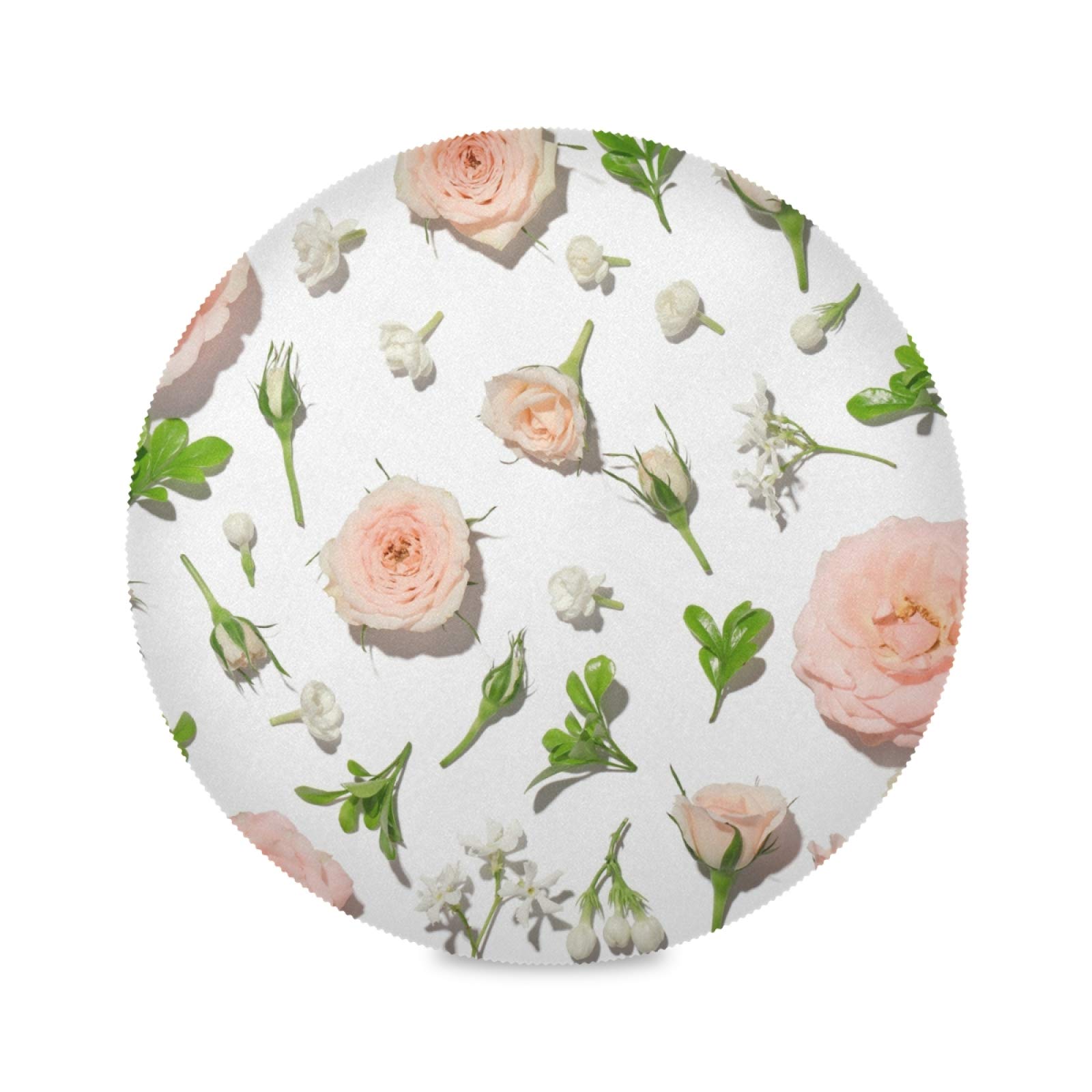 Pink Rose Round Placemats Set of 6 - Non-Slip Heat Resistant Table Mats for Kitchen Dining, Outdoor BBQ, Party Decor - Durable & Stain Proof Washable Placemats for Home & Restaurant Use