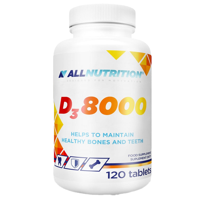 Allnutrition Vitamin D3 8000 IU - 120 Tablets for Immune Support & Bone Health - High Potency Supplement for Adults & Seniors - Supports Calcium Absorption & Mood Regulation - Perfect for Home, Office & Travel Use