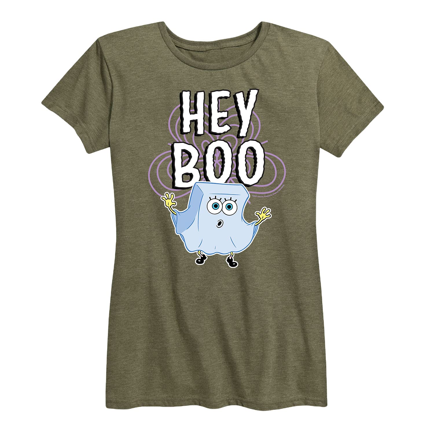Spongebob Squarepants 'Hey Boo' Women's Graphic T-Shirt - Soft Short Sleeve Cotton Tee - Funny Cartoon Apparel for Casual Wear, Cosplay & Gifts