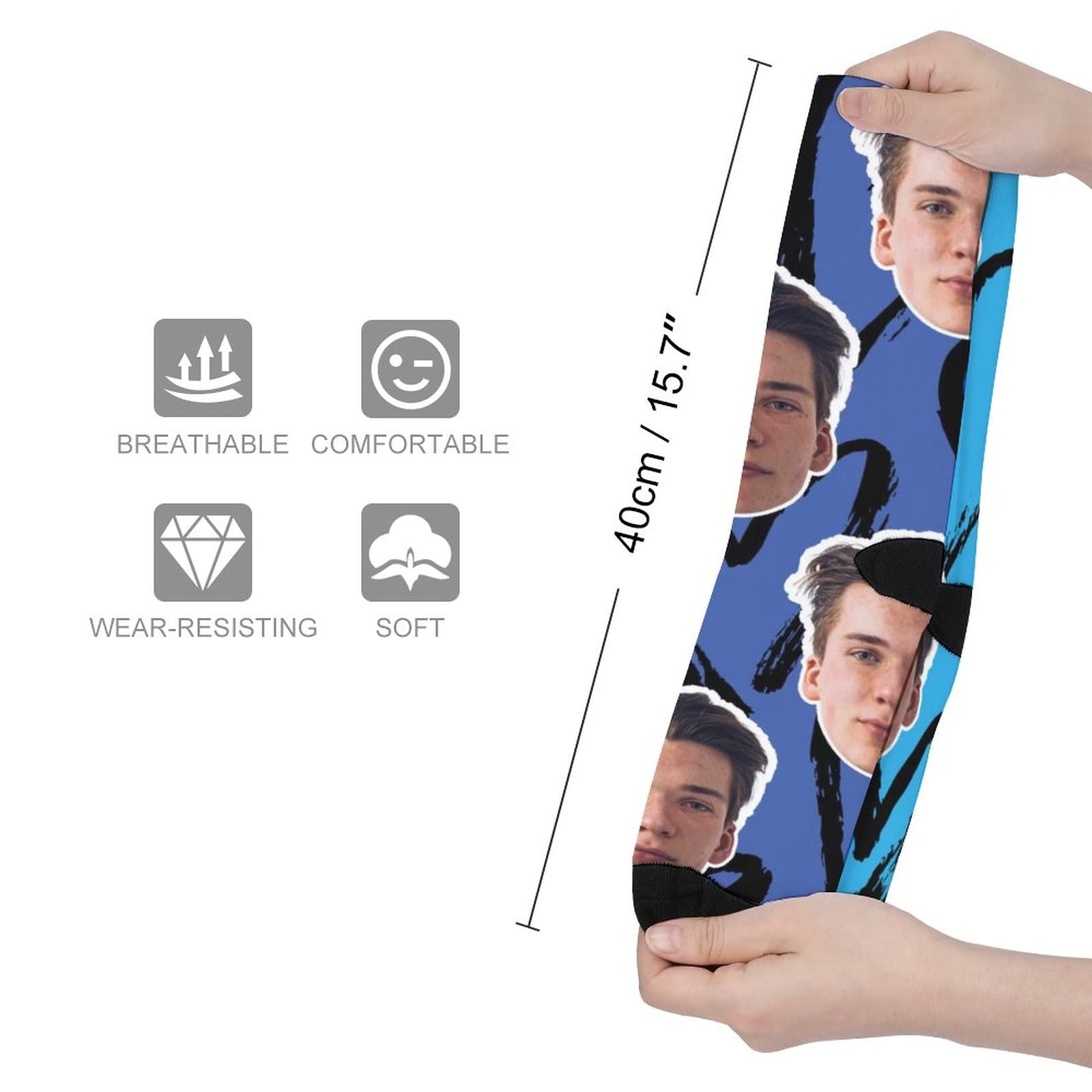 Custom Rainbow Heart Face Crew Socks - 6 Pairs Black Toe Athletic Socks for Men & Women - Breathable Moisture-Wicking All-Season Performance Socks - Perfect for Running, Gym, Sports & Daily Wear